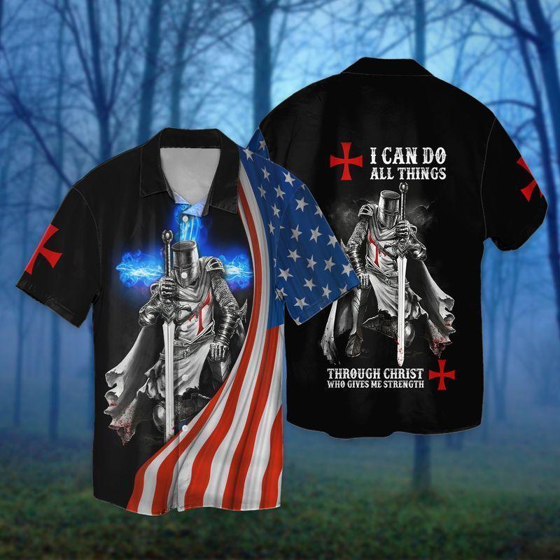 4th Of July American Flag Knight Templar Aloha Hawaiian Shirts For Men Women For Summer, I Can Do All Things Through Christ Who Gives Me Strength