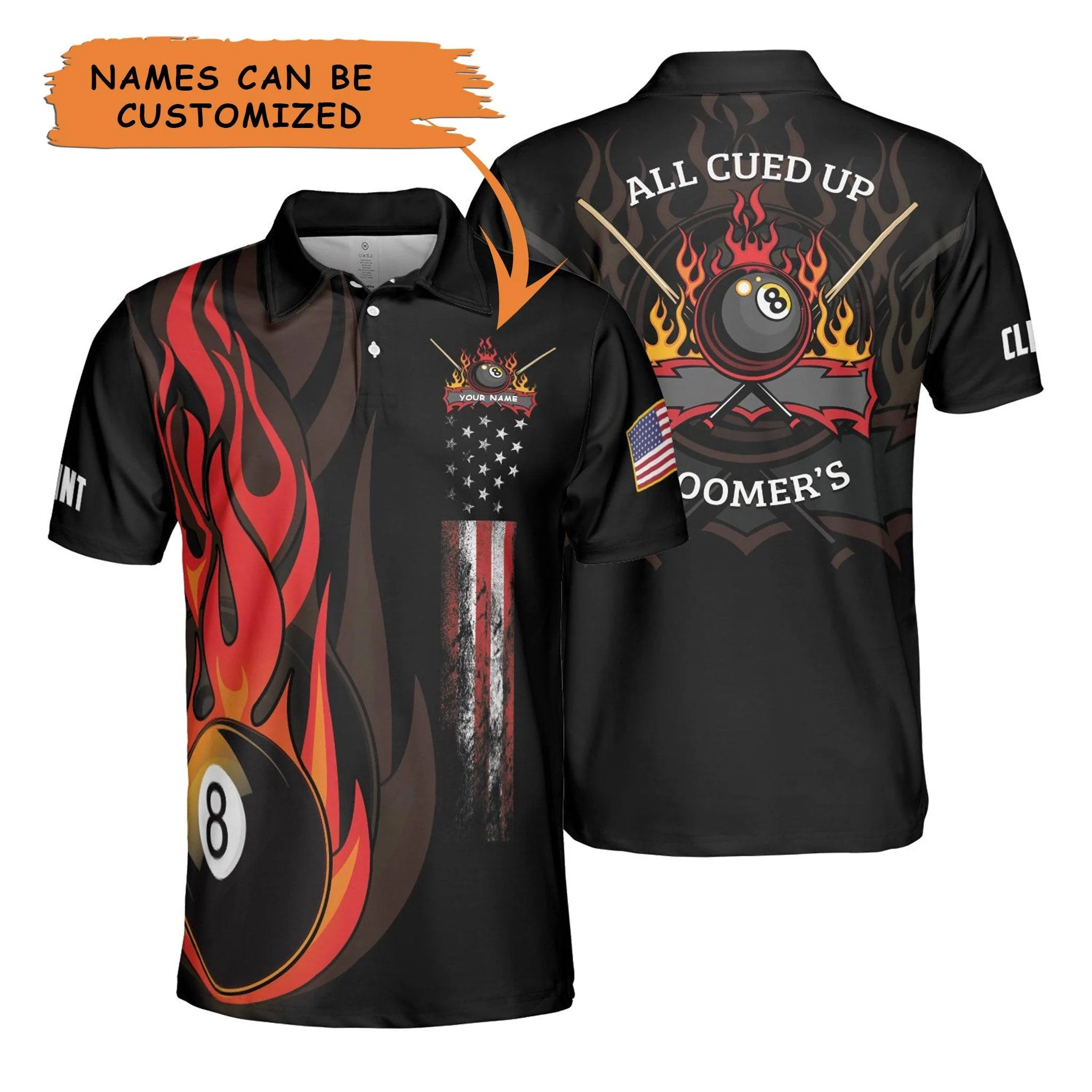 8 Ball Pool Billiards Custom Name Men Polo Shirts, Personalized Men Polo Shirt, All Cued Up Boomer's Custom Polo Shirt - Best Gift For Billiards Lovers