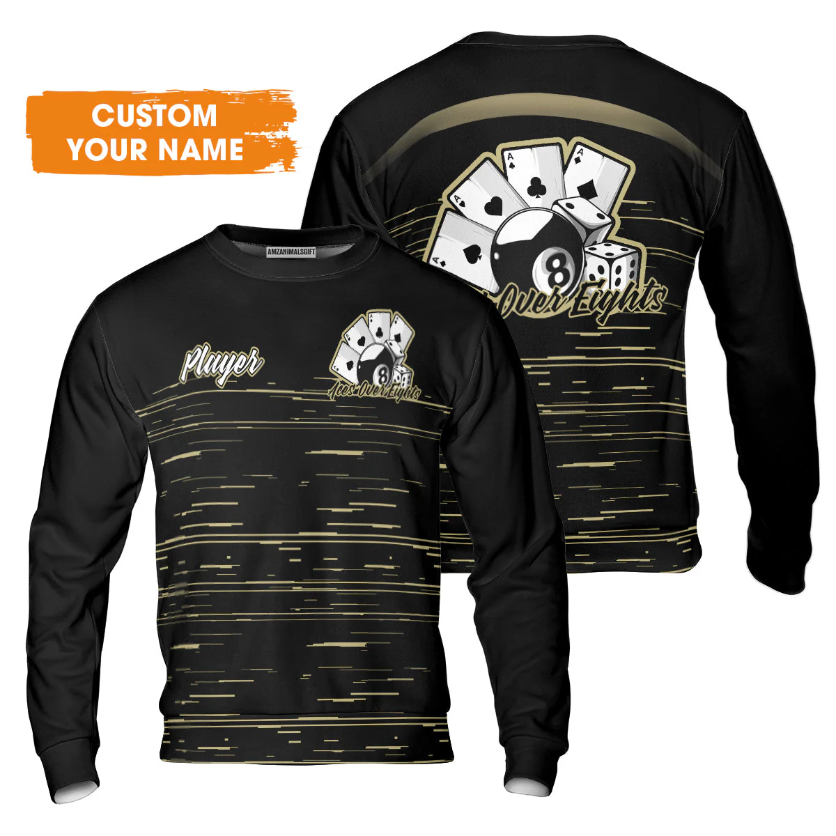 Aces Over Eights 8 Ball Pool Billiards Custom Name Men's Long Sleeve Polo Shirt, Personalized 8 Ball Pool Men's Long Sleeve Polo Shirt, Gift For Billiards Player - Image 5