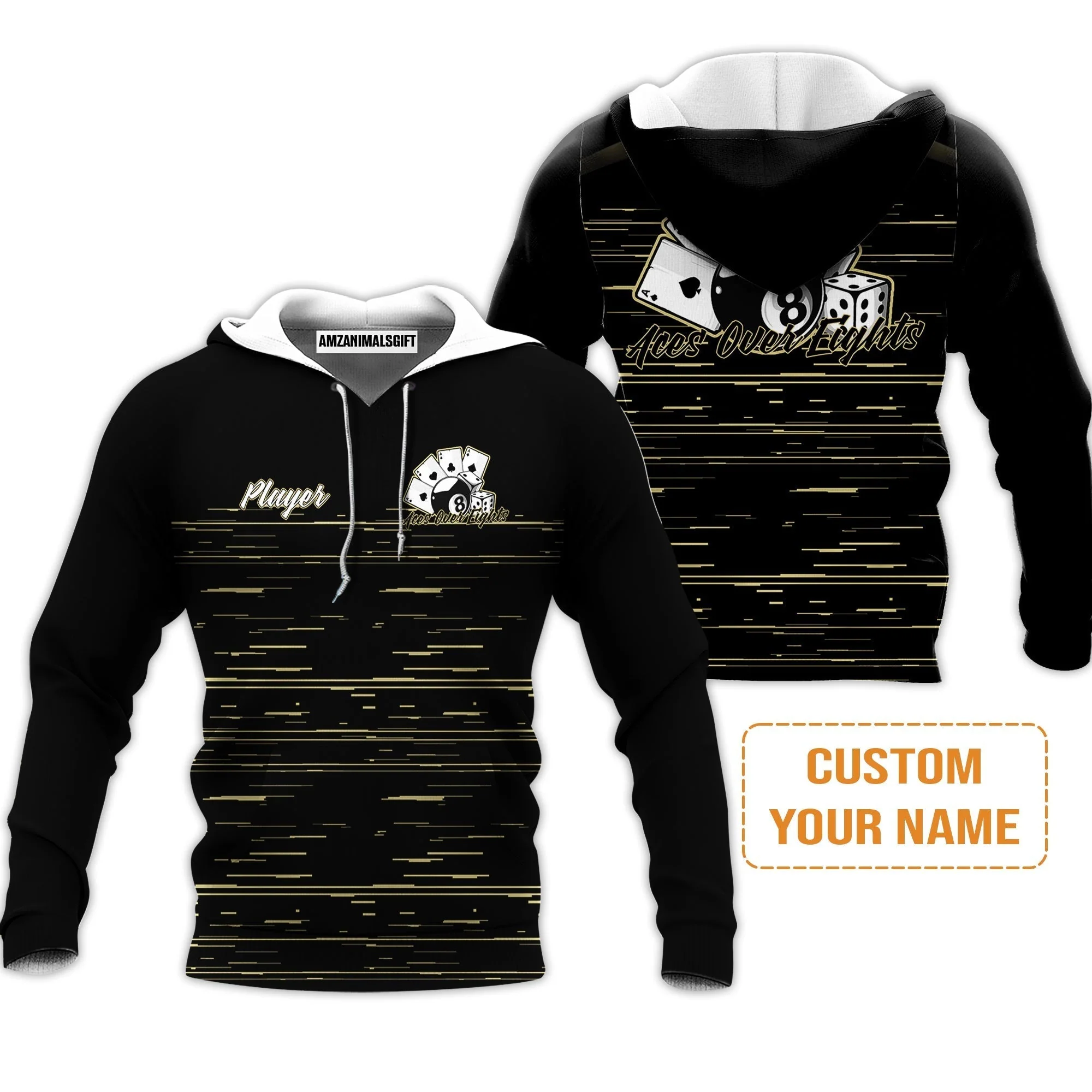 Aces Over Eights 8 Ball Pool Billiards Custom Name Sweatshirt, Personalized 8 Ball Pool Sweatshirt, Gift For Billiards Player - Image 3