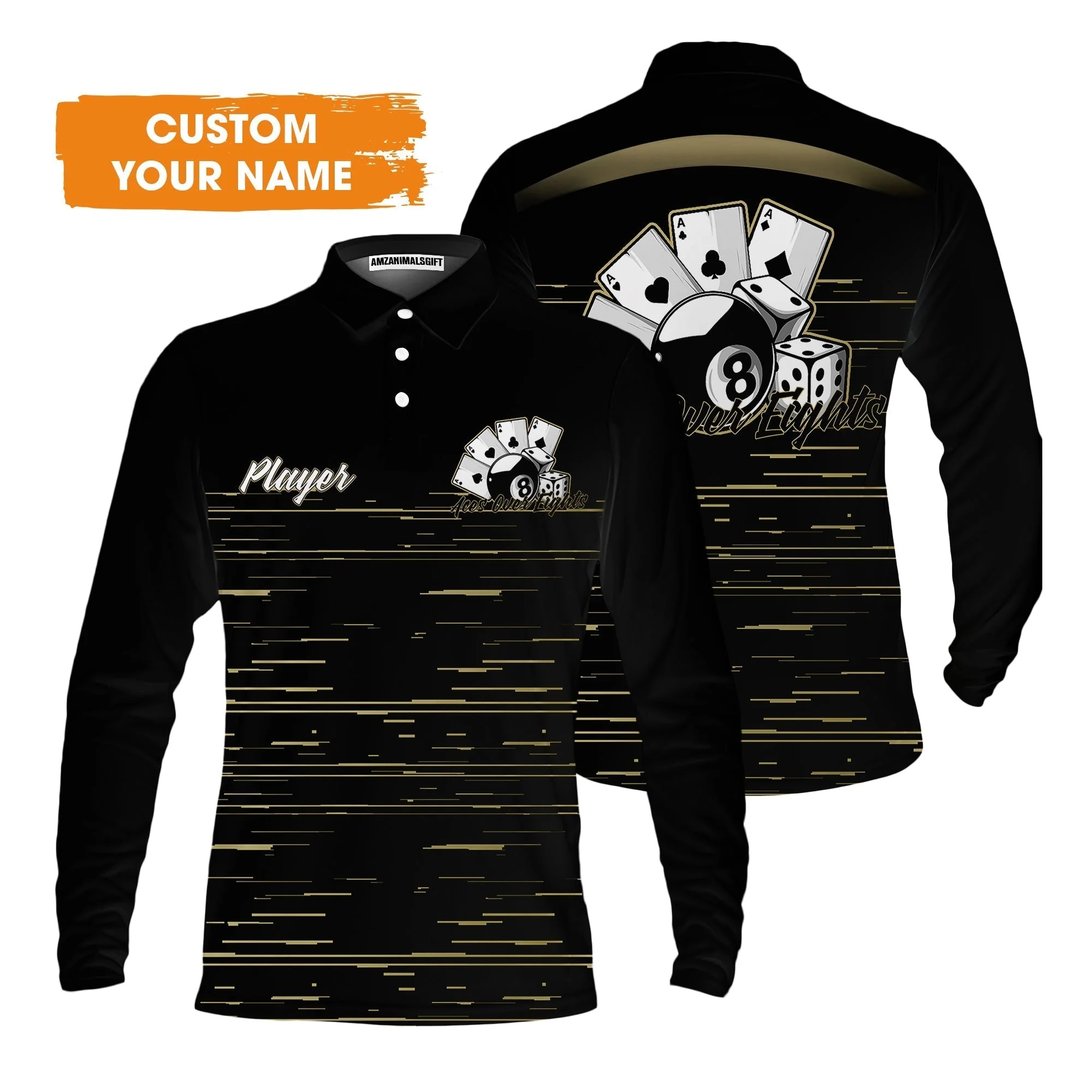 Aces Over Eights 8 Ball Pool Billiards Custom Name Sweatshirt, Personalized 8 Ball Pool Sweatshirt, Gift For Billiards Player - Image 5