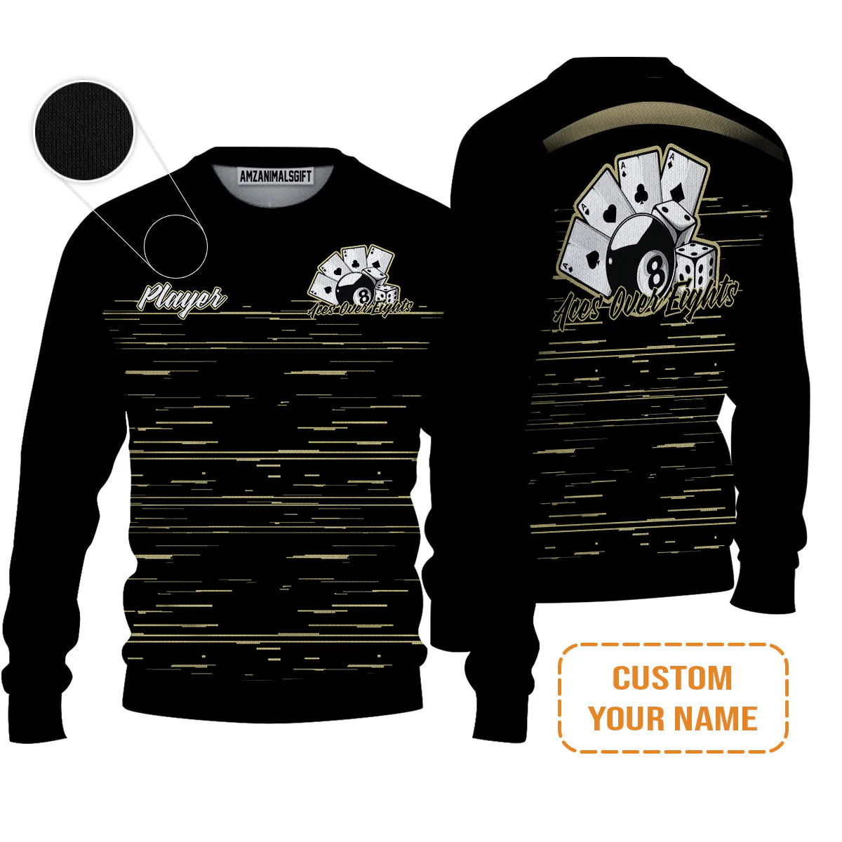 Aces Over Eights 8 Ball Pool Billiards Custom Name Sweatshirt, Personalized 8 Ball Pool Sweatshirt, Gift For Billiards Player - Image 7