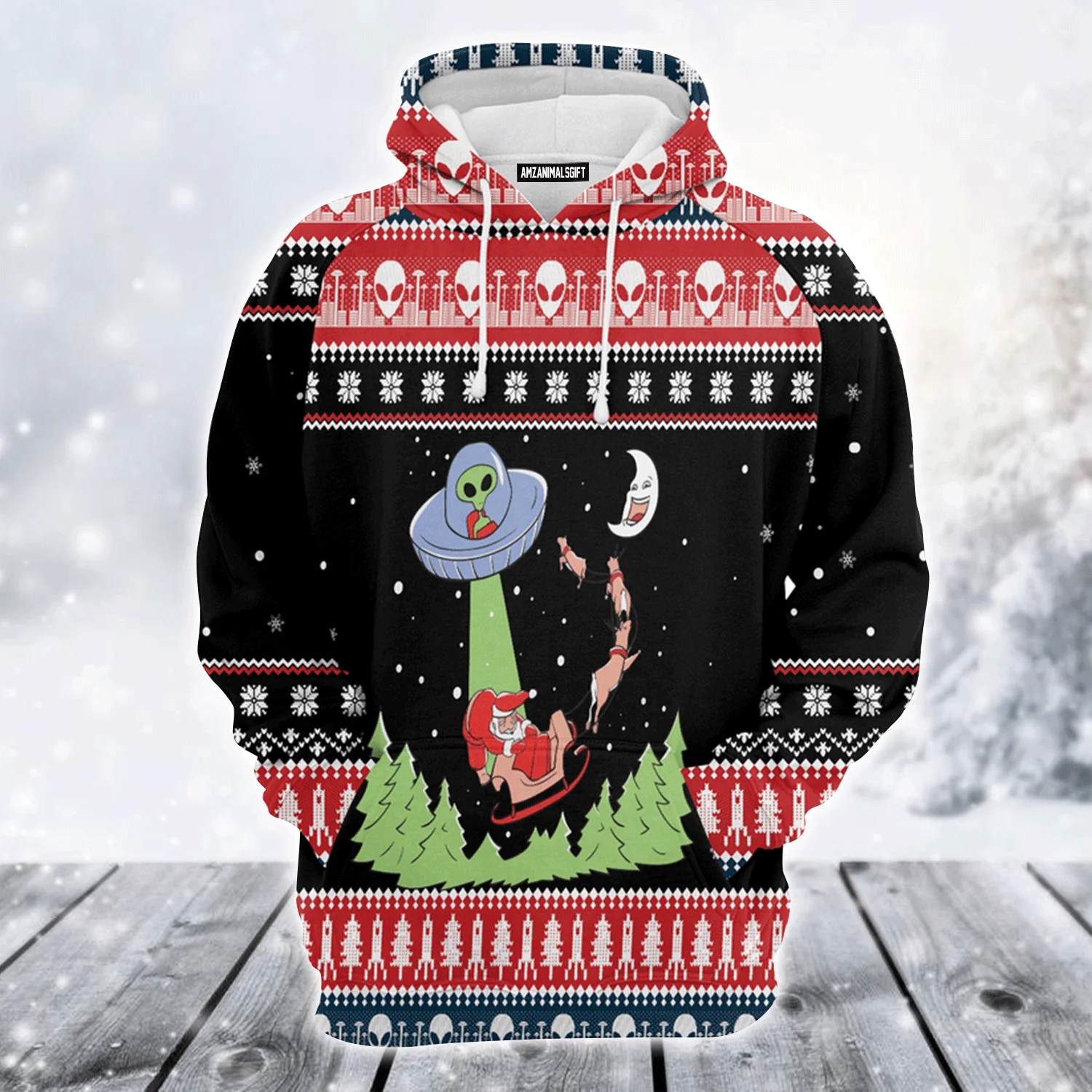 Alien Premium Christmas Hoodie, Alien & Santa Merry Christmas Unisex Hoodie For Men & Women - Perfect Gift For Christmas,Friends, Family - Image 2
