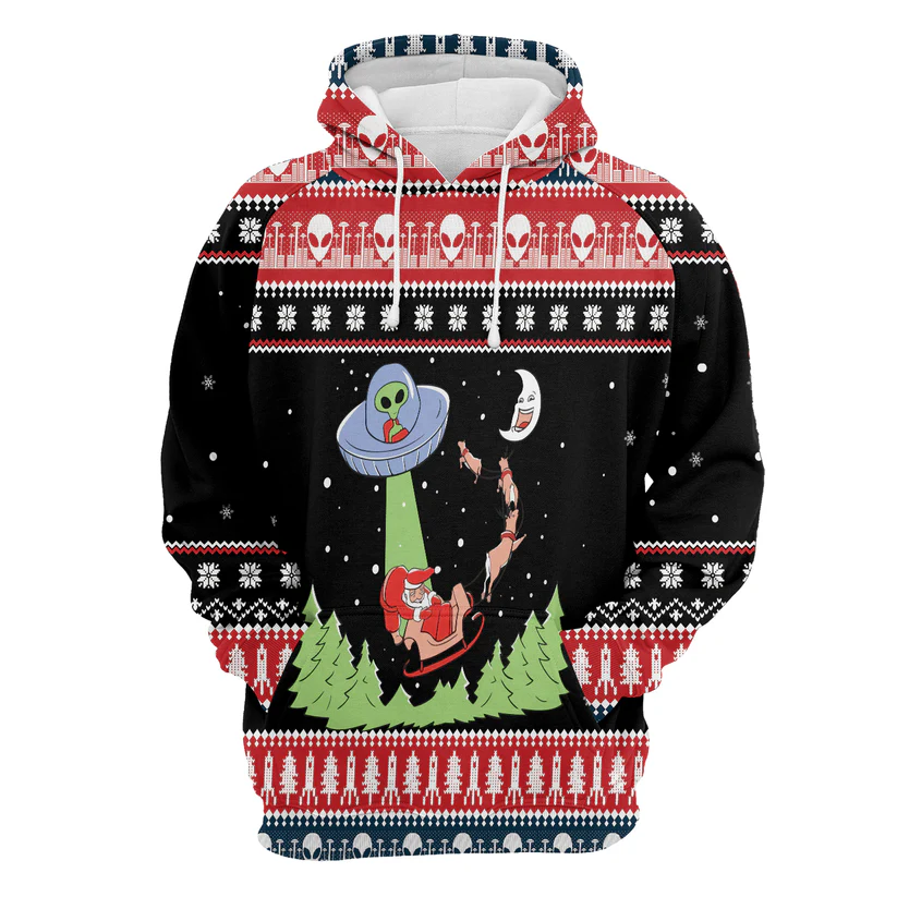 Alien Premium Christmas Hoodie, Alien & Santa Merry Christmas Unisex Hoodie For Men & Women - Perfect Gift For Christmas,Friends, Family - Image 3