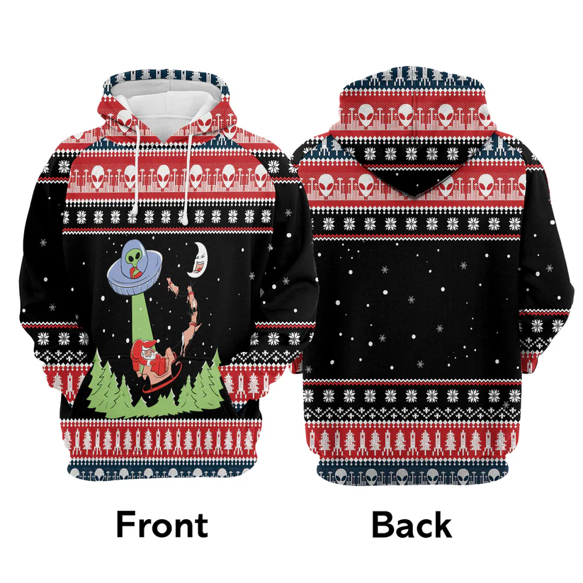 Alien Premium Christmas Hoodie, Alien & Santa Merry Christmas Unisex Hoodie For Men & Women - Perfect Gift For Christmas,Friends, Family - Image 4