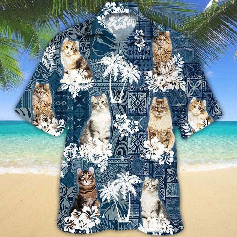 American Curl Aloha Hawaiian Shirt - Cute American Curl Hawaiian Shirt, Green Tropical Polynesian Pattern Hawaiian Shirt For Men & Women, Cat Lover