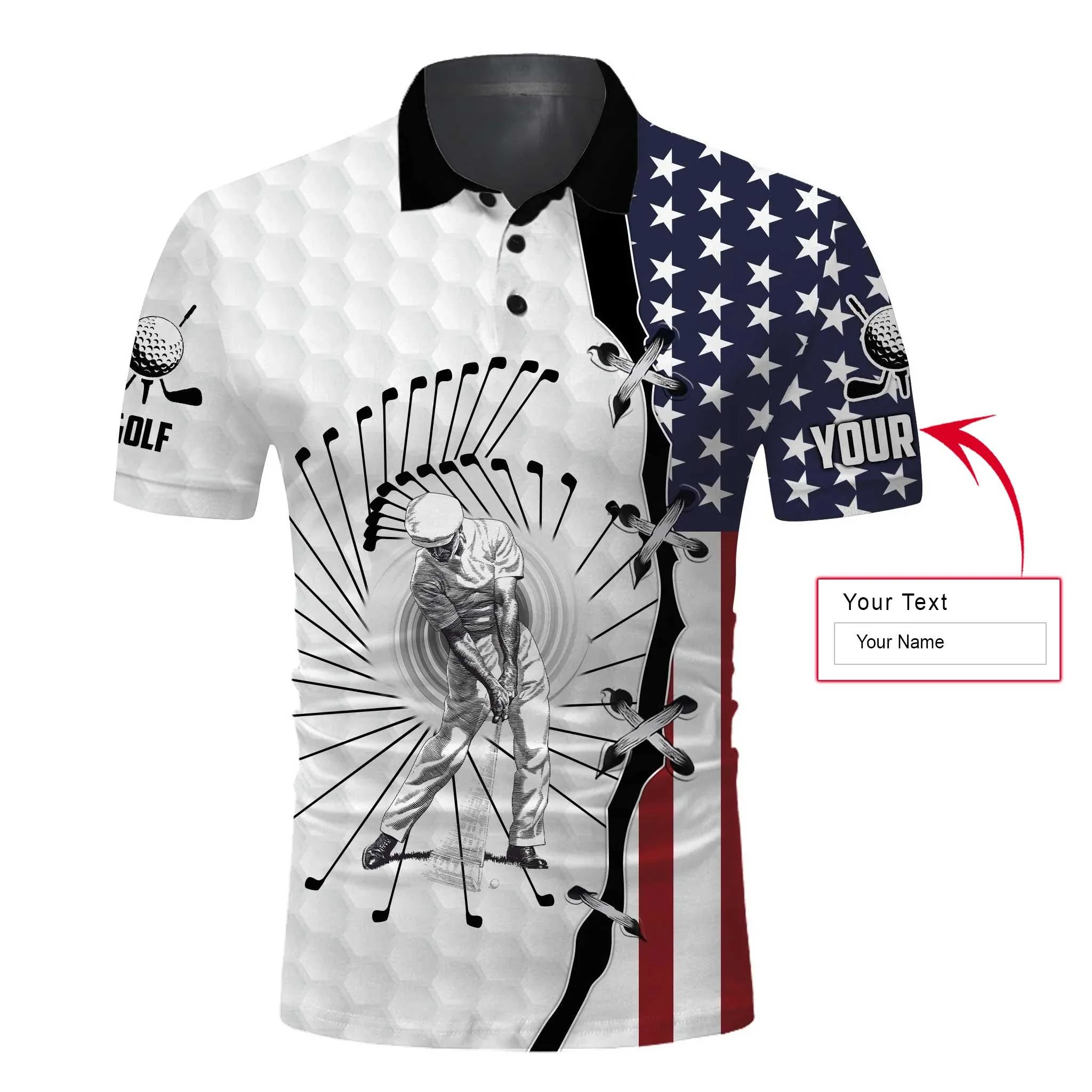 American Flag 4th of July Custom Name Golf Men Polo Shirt - American Flag Apparel - Personalized Gift For Golf Lover, Husband, Boyfriend, 4th Of July