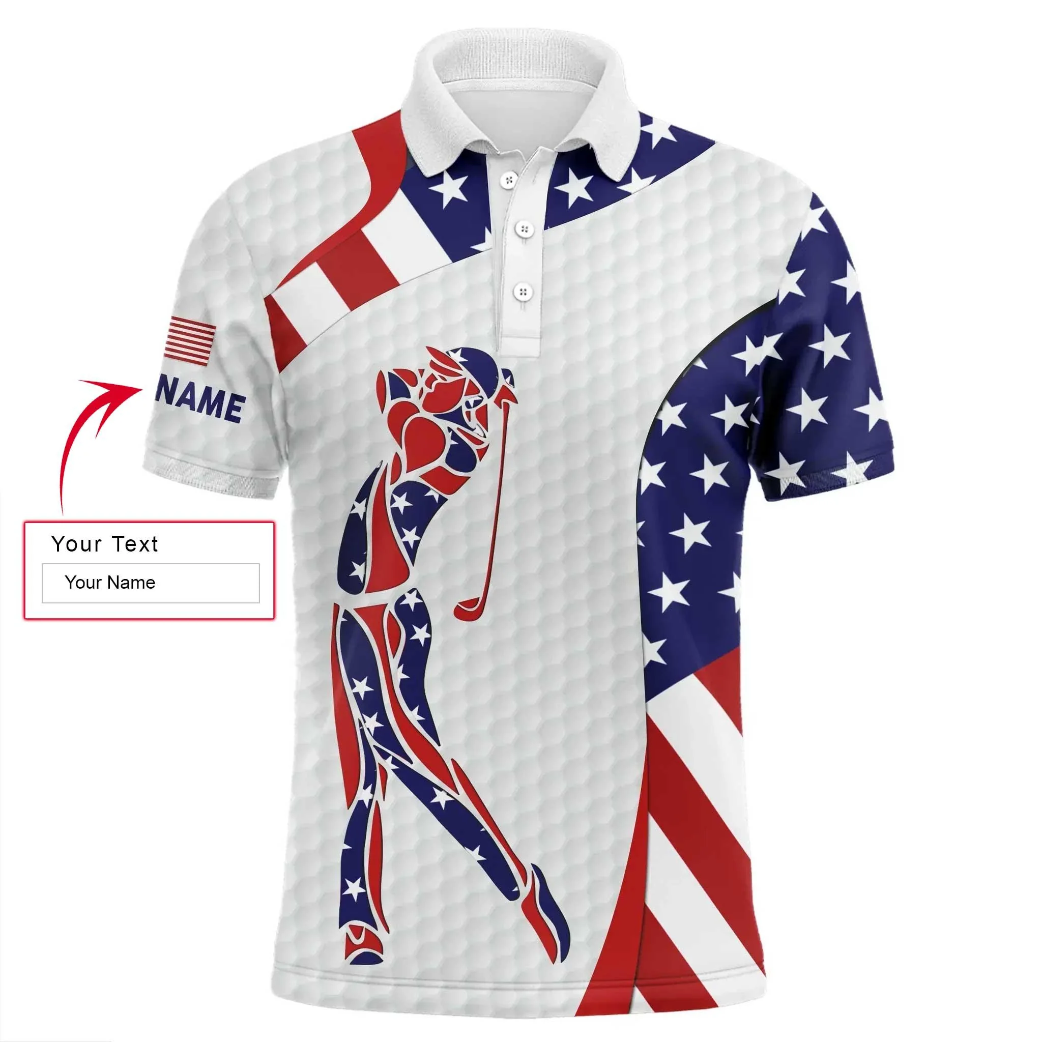 American Flag 4th of July Golf Long Sleeve Men Polo Shirt - Custom Name American Flag Polo Shirts - Personalized Gift For Men, Golf Lover - Image 3