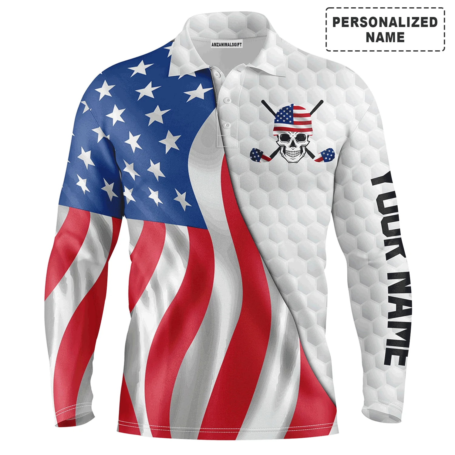 American Flag 4th of July Golf Men Polo Shirt - Custom Name American Flag Polo Shirt - Personalized Gift For Golf Lover, 4th Of July, Husband, Boyfriend - Image 2