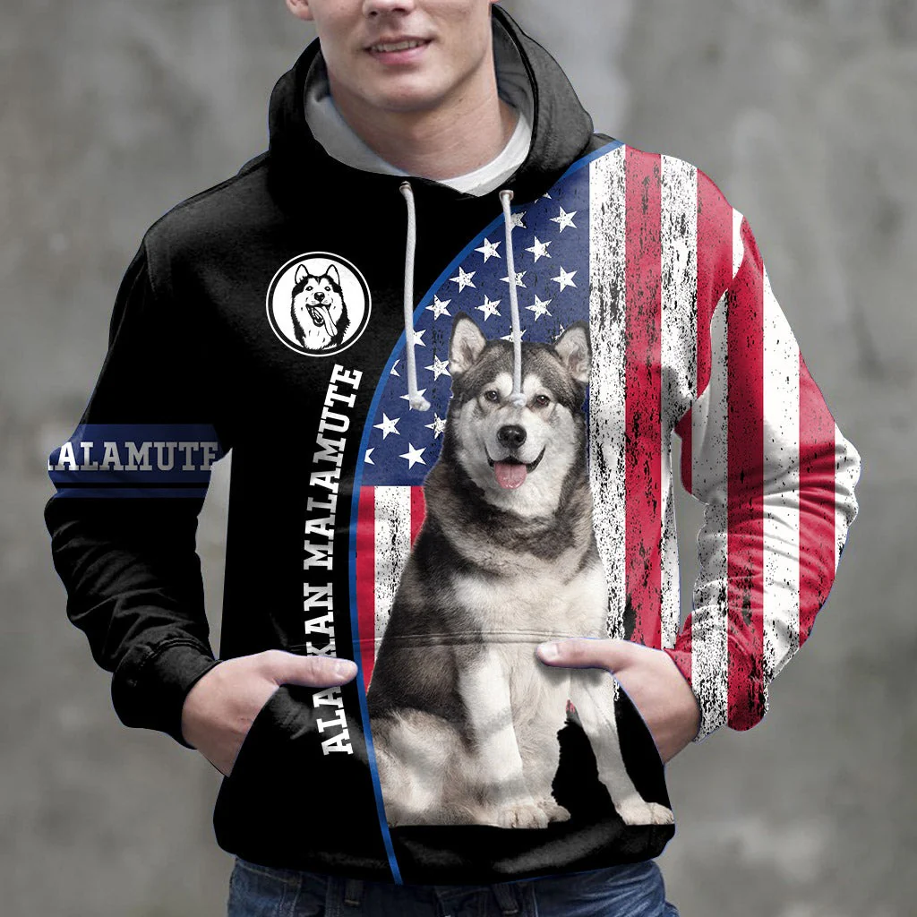 American Flag Alaskan Malamute Pullover Premium Hoodie, Perfect Outfit For Men And Women On Christmas New Year Autumn Winter - Image 3