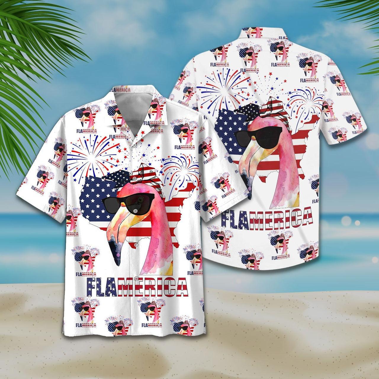 American Flag Flamingo Flamerica Firework Aloha Hawaiian Shirts For Men Women, 4th Of July Gift For Summer, Friend, Family, Independence Day