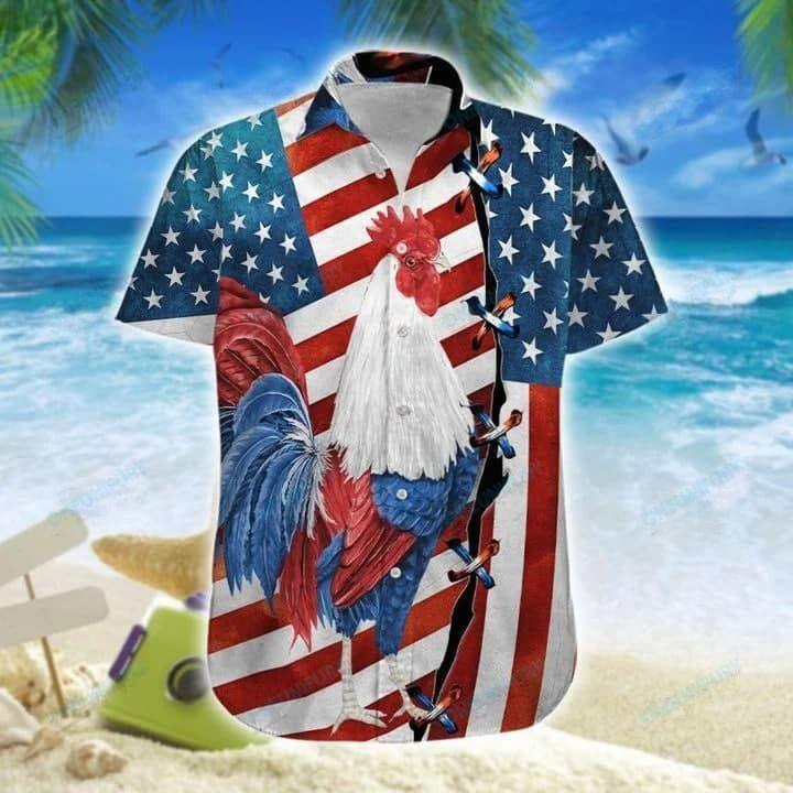 American Flag Rooster Aloha Hawaiian Shirts For Men Women, 4th July Gift For Summer, Friend, Family, Patriot, Independence Day