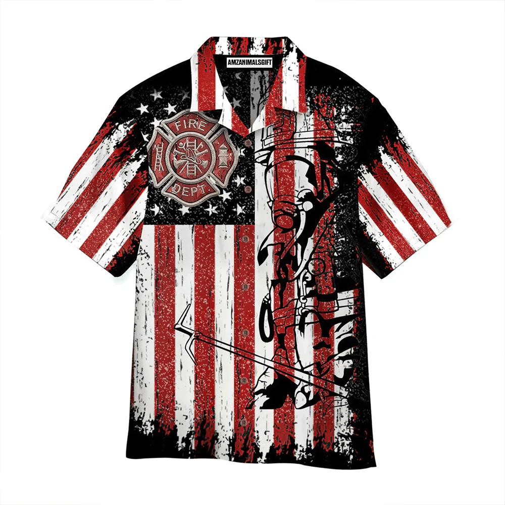 American Flag With Firefighter Red Aloha Hawaiian Shirts For Men Women, 4th Of July Gift For Summer, Friend, Independence Day, Firefighter Lovers