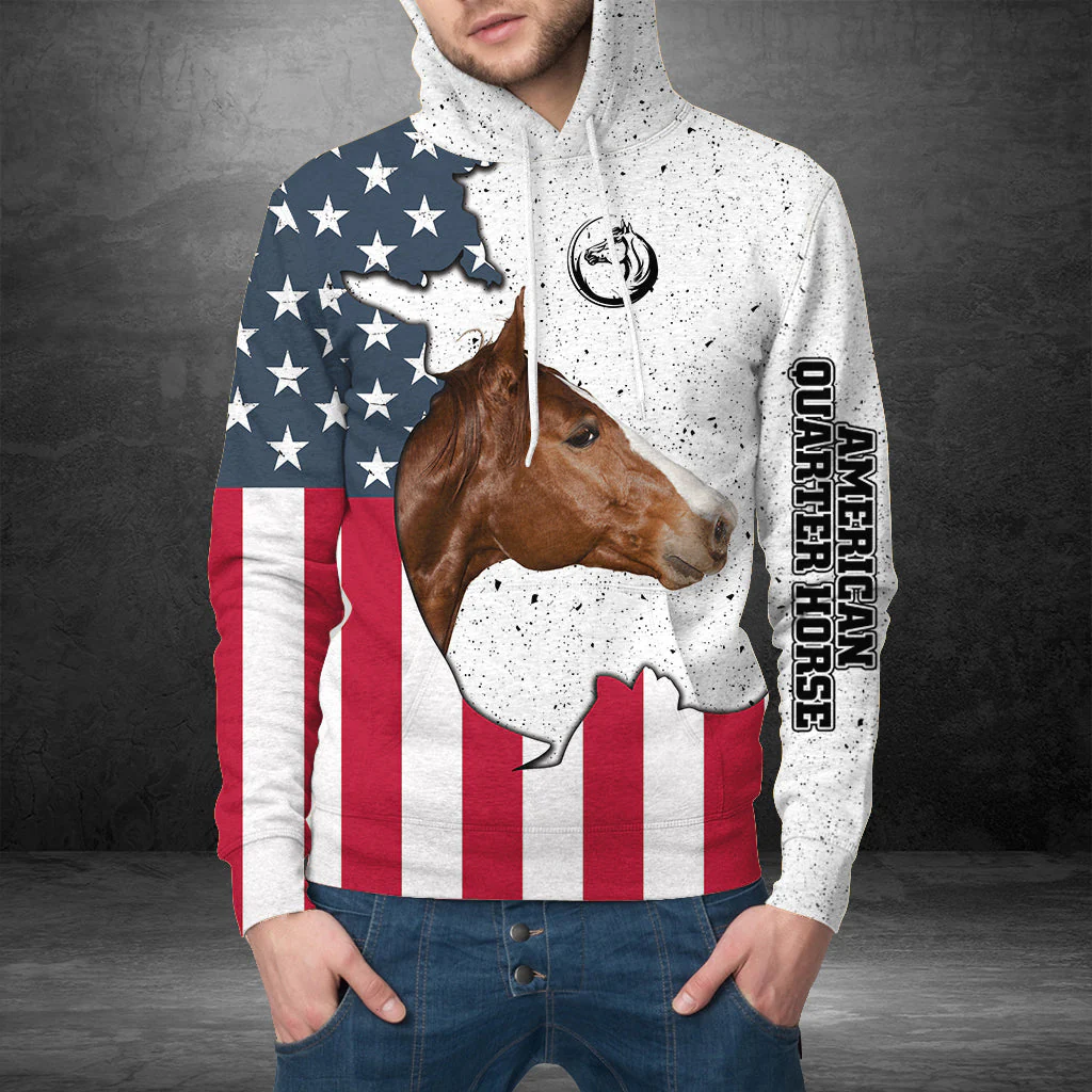 American Quarter Horse American Flag Pullover Premium Hoodie, Perfect Outfit For Men And Women On Christmas New Year Autumn Winter - Image 2