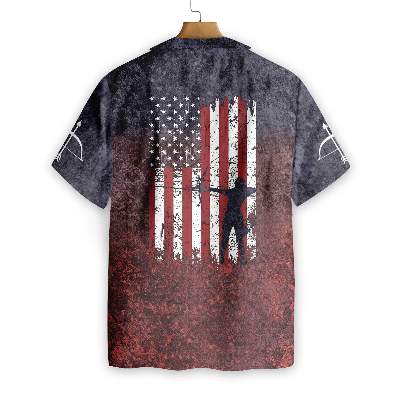 Archery USA Flag Aloha Hawaiian Shirt For Summer, American Flag Cool Hawaiian Shirts Outfit For Men Women, Friend, Team - Image 2