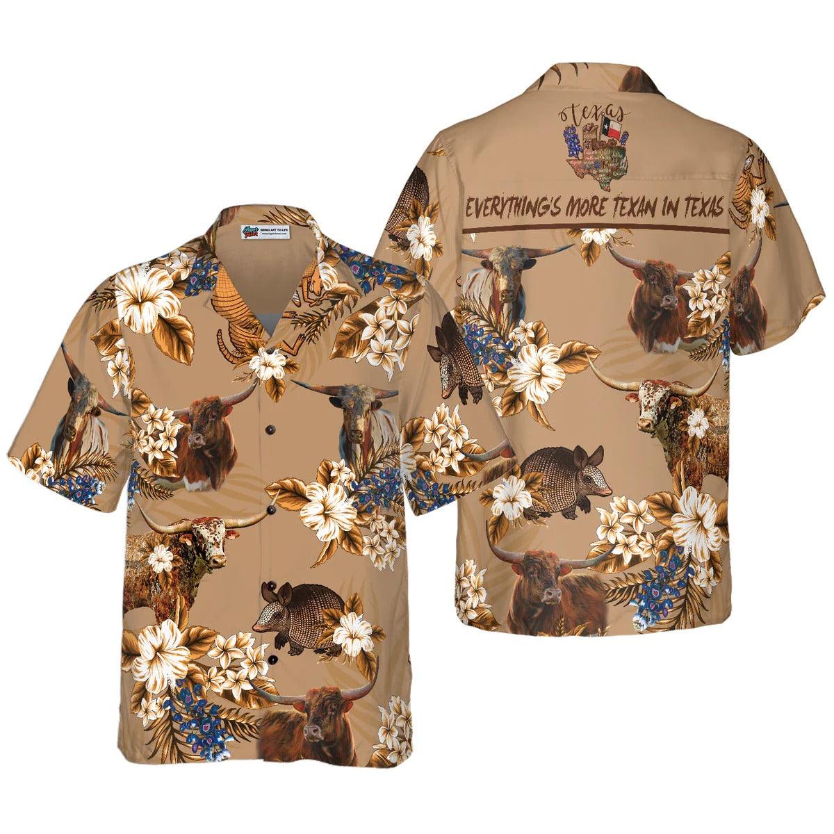 Armadillo And Longhorn Texas Hawaiian Shirt - Texan Aloha Shirt, Proud Texas State Flag Hawaiian Shirt - Perfect Gift For Men Women, Friends, Family