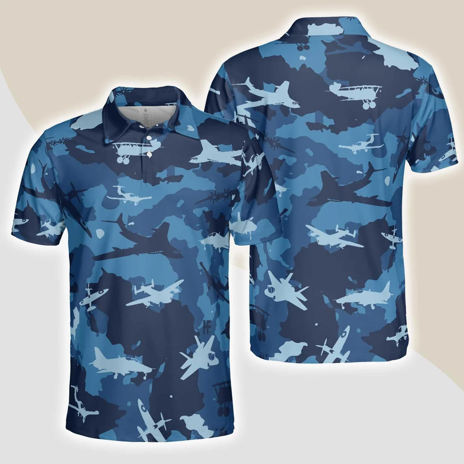 Army Men Polo Shirt, Aircraft Ocean Blue Camouflage Polo Shirt, Best Camo Shirt For Men - Best Gift For Army, Family, Friends