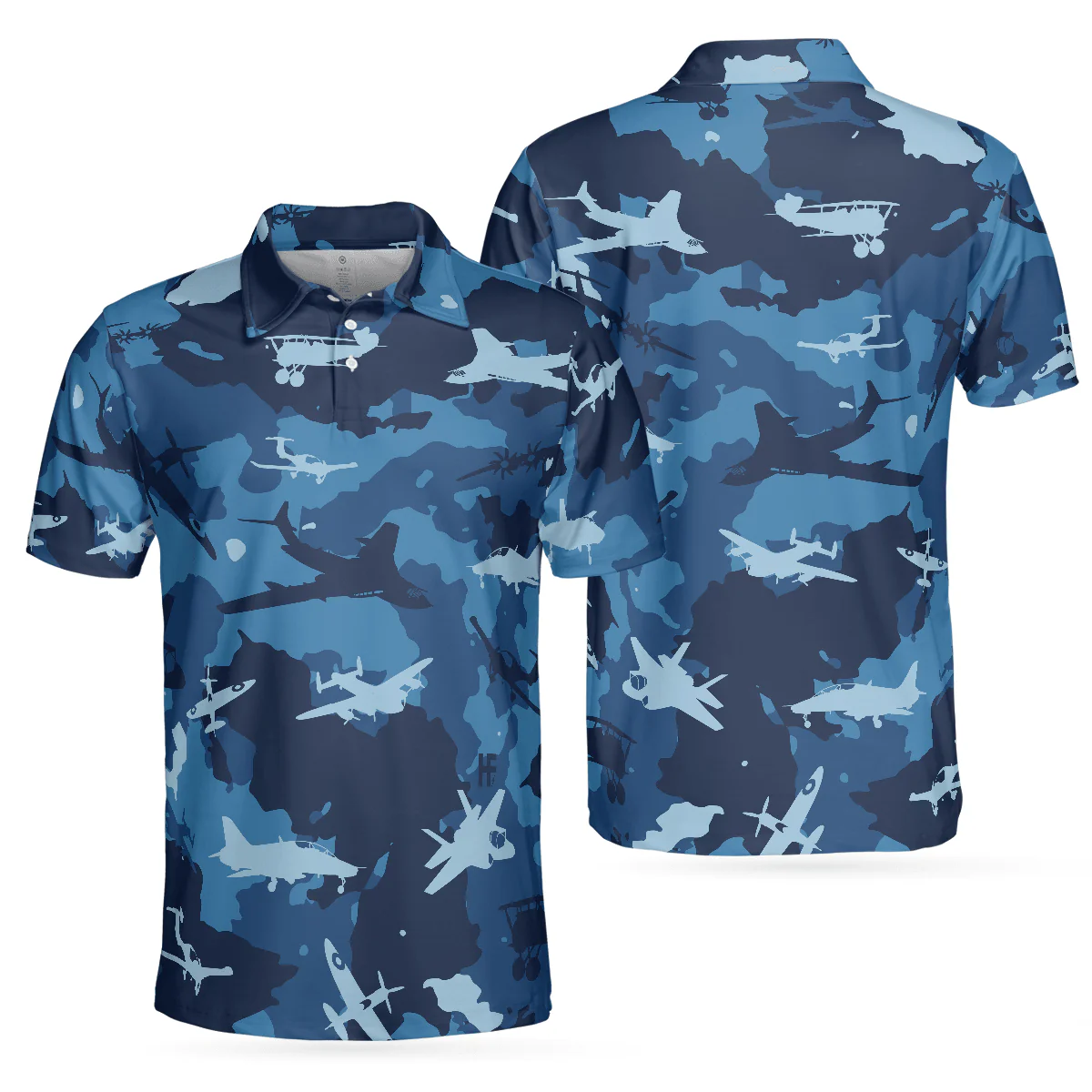 Army Men Polo Shirt, Aircraft Ocean Blue Camouflage Polo Shirt, Best Camo Shirt For Men - Best Gift For Army, Family, Friends - Image 2