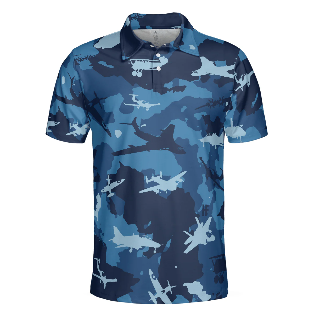 Army Men Polo Shirt, Aircraft Ocean Blue Camouflage Polo Shirt, Best Camo Shirt For Men - Best Gift For Army, Family, Friends - Image 4