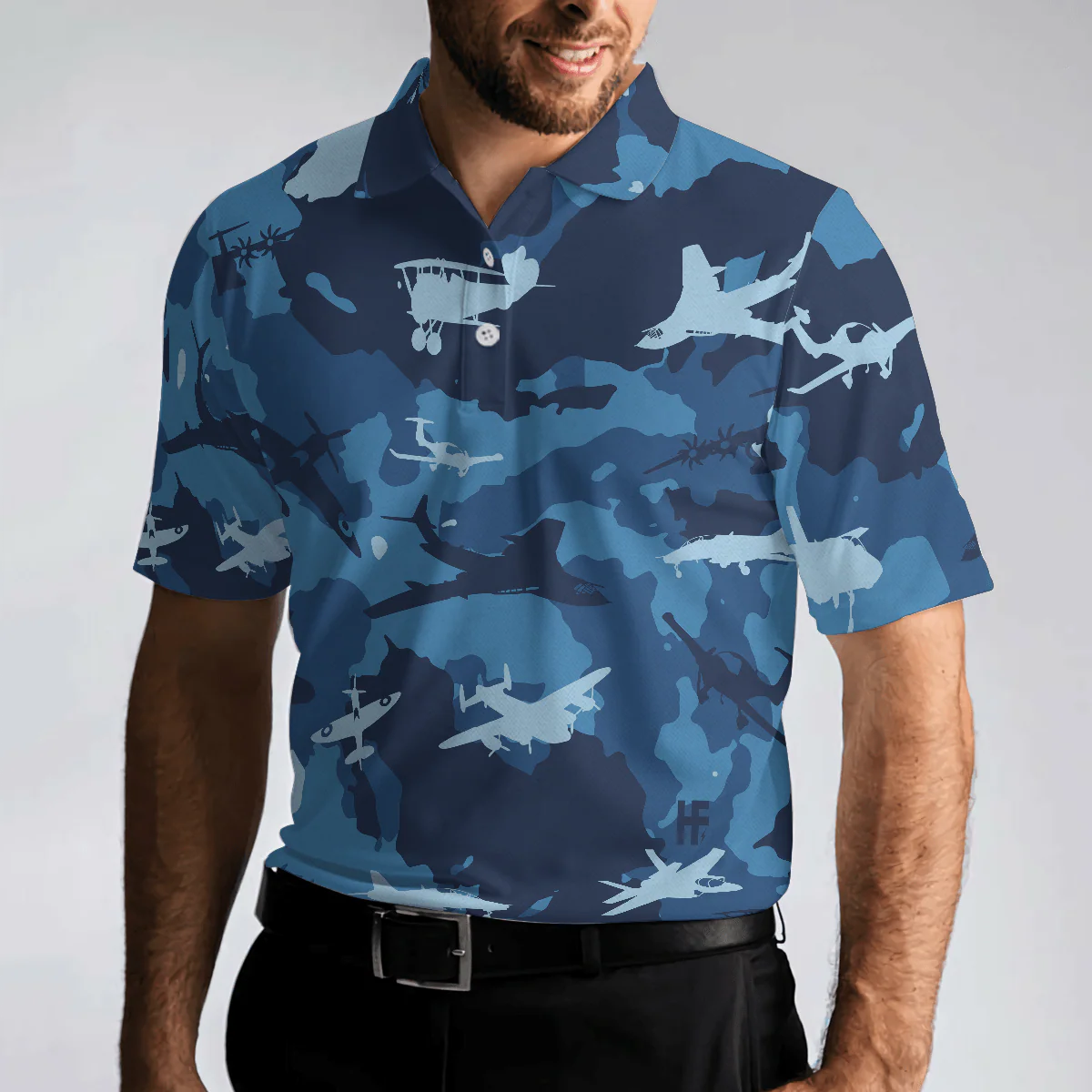 Army Men Polo Shirt, Aircraft Ocean Blue Camouflage Polo Shirt, Best Camo Shirt For Men - Best Gift For Army, Family, Friends - Image 5