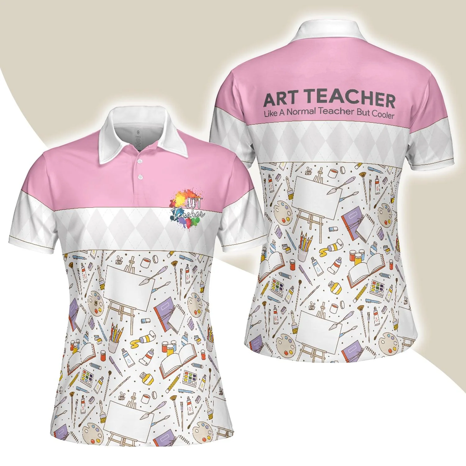 Art Teacher Women Polo Shirt, Pink Art Design Shirt For Women - Best Gift For Ladies, Art Teacher, Teacher Lovers