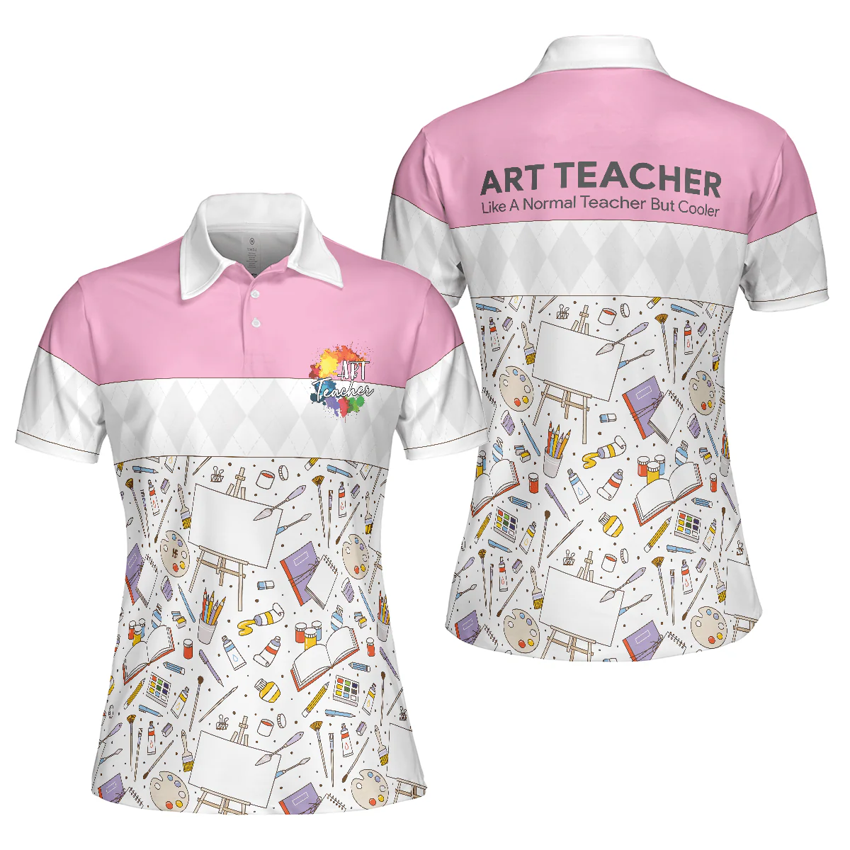 Art Teacher Women Polo Shirt, Pink Art Design Shirt For Women - Best Gift For Ladies, Art Teacher, Teacher Lovers - Image 2