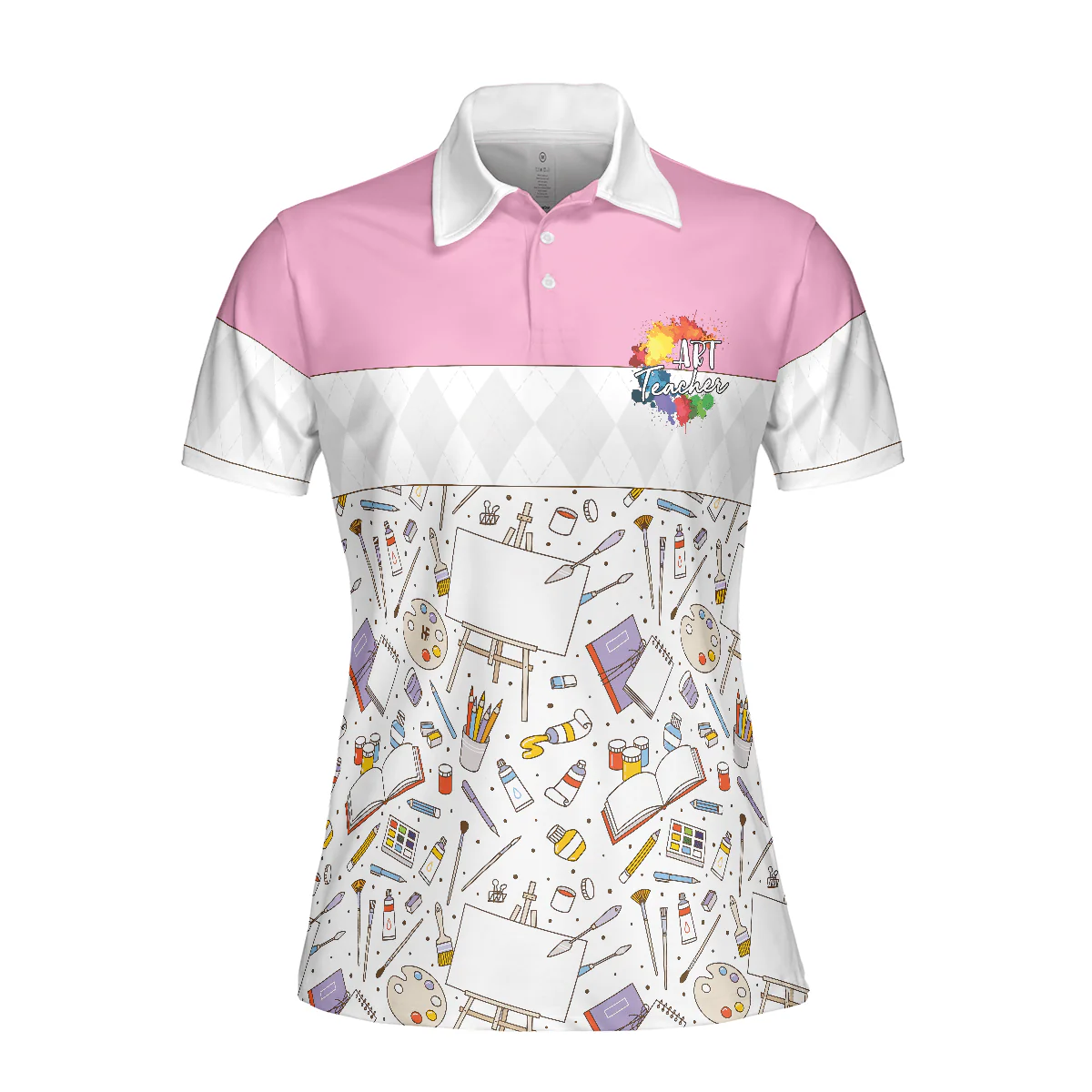 Art Teacher Women Polo Shirt, Pink Art Design Shirt For Women - Best Gift For Ladies, Art Teacher, Teacher Lovers - Image 4
