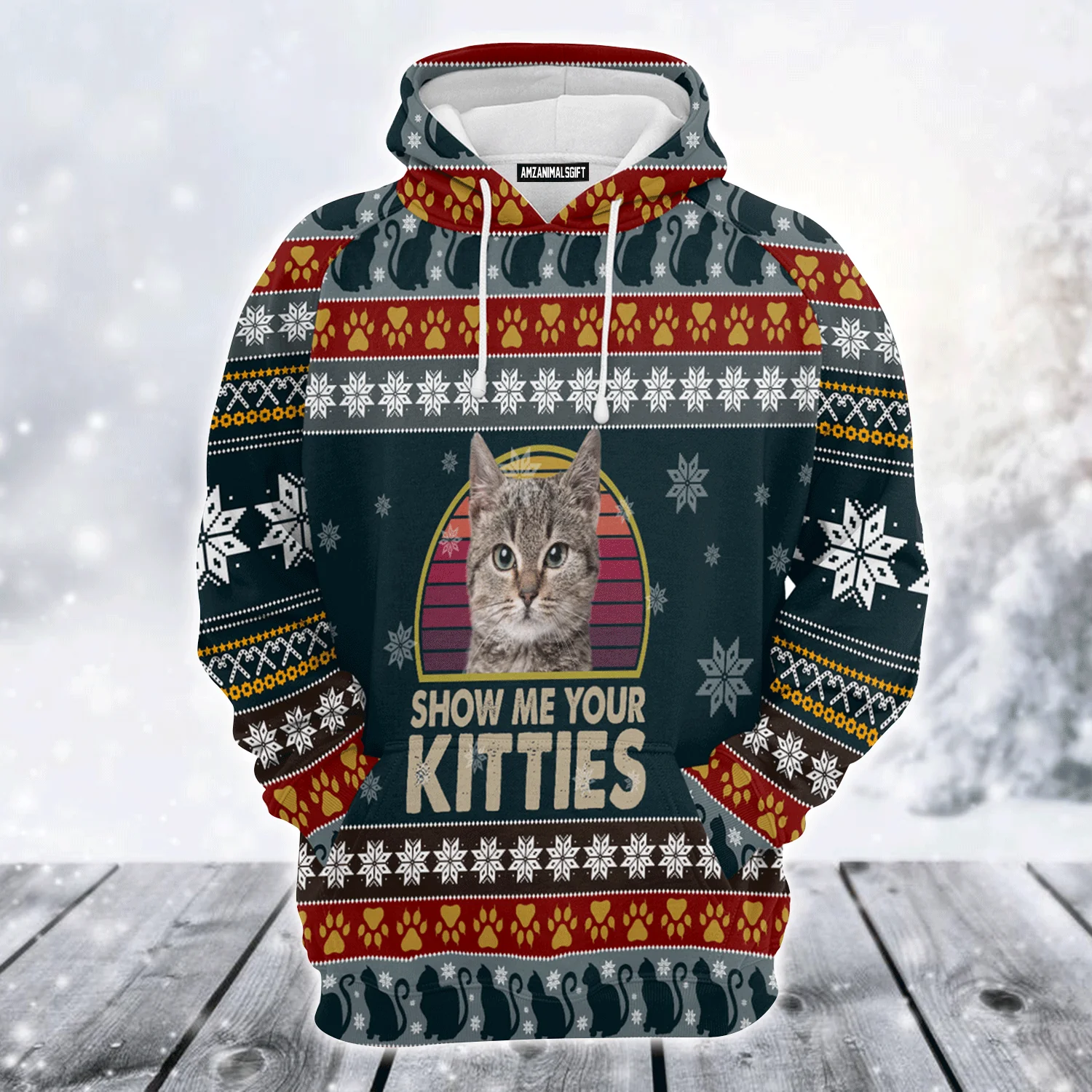 at Xmas Premium Christmas Hoodie, Show Me Your Kitties Unisex Hoodie For Men & Women - Perfect Gift For Christmas, Cat Lovers - Image 2