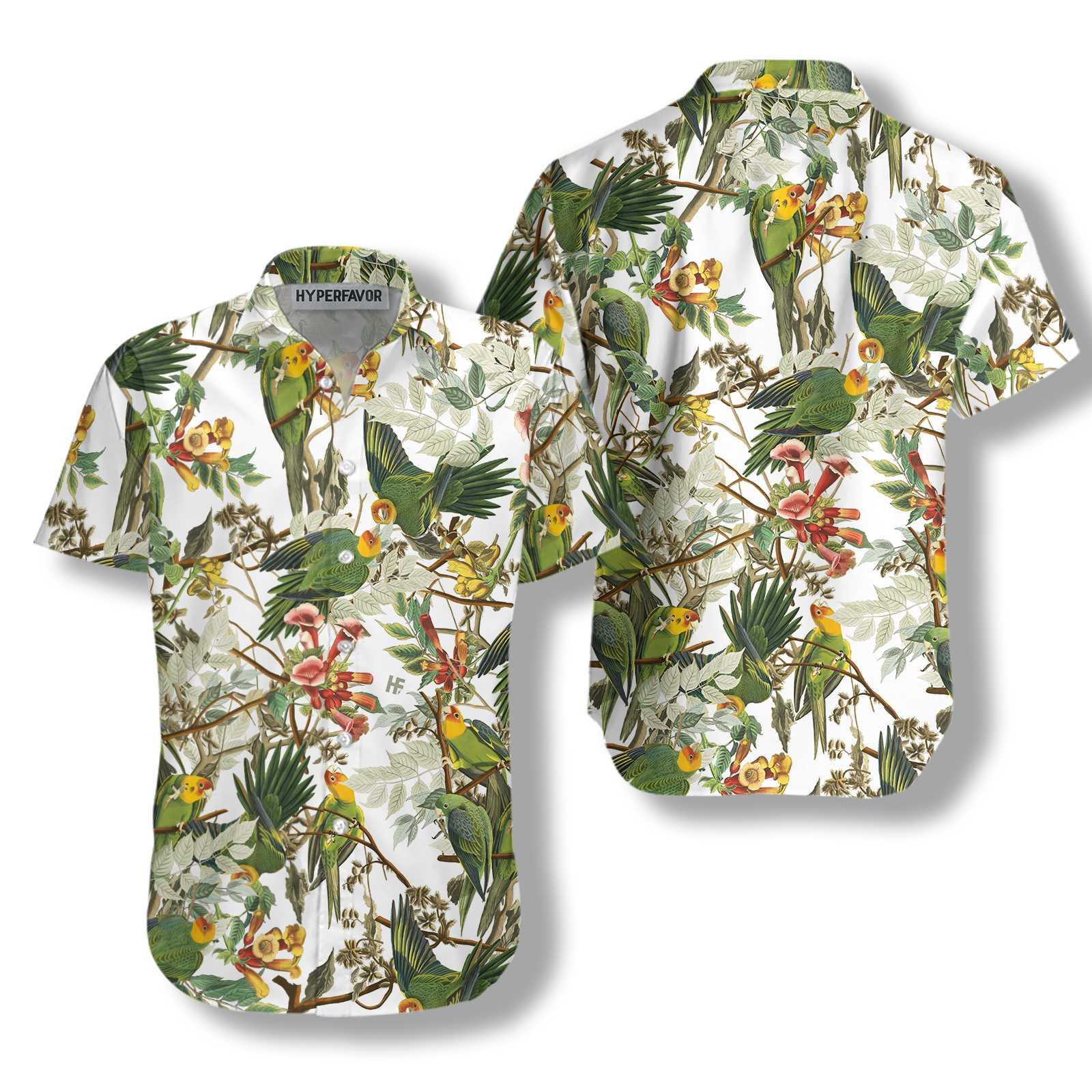 Audubon Carolina Parrot Hawaiian Shirt, Colorful Summer Aloha Shirts For Men Women, Perfect Gift For Husband, Wife, Boyfriend, Friend