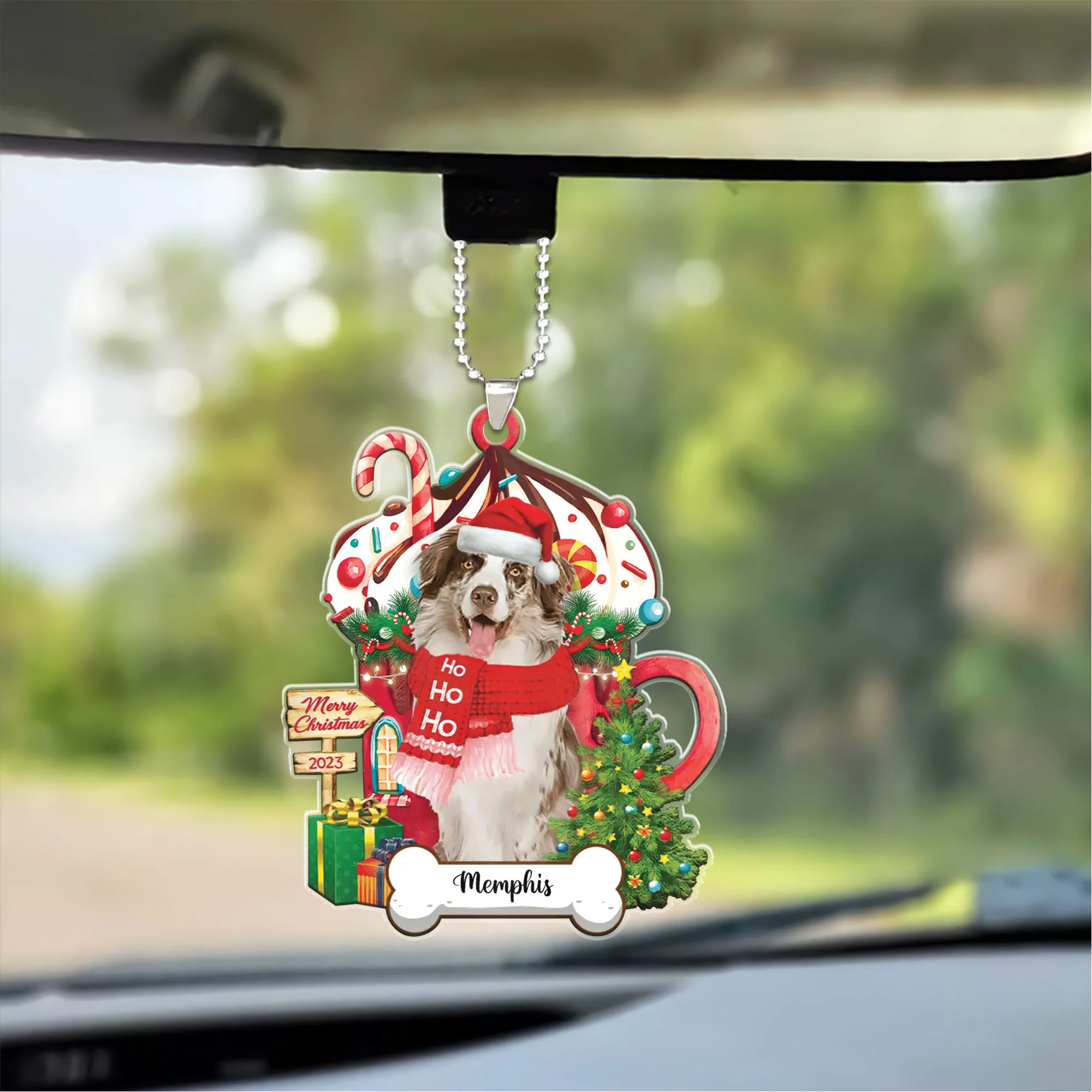 Australian Shepherd Hohoho Christmas 2023 Car Ornament Custom Name, Custom Shape Car Ornament for Christmas, Dog Lovers, Dog Mom - Image 2