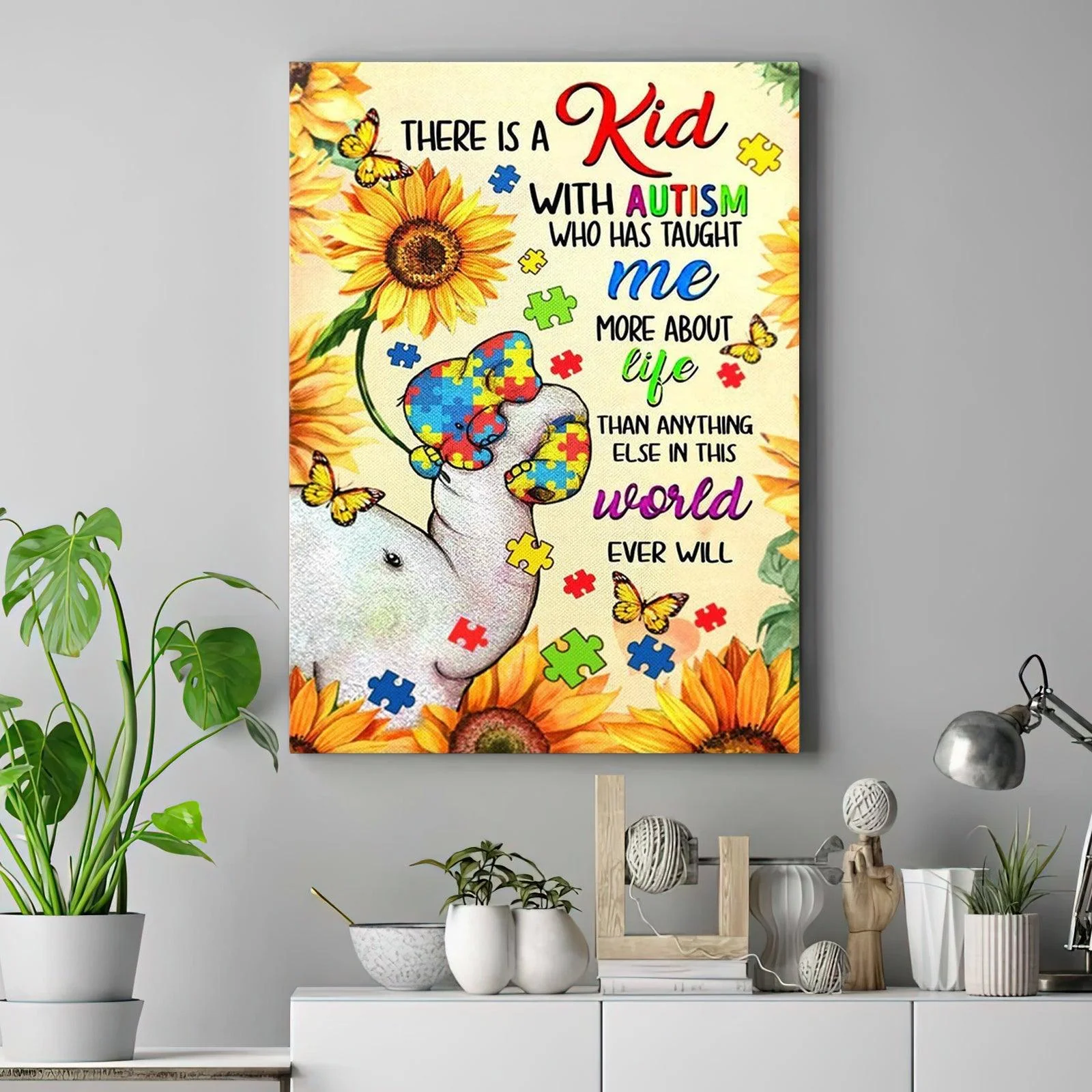 Autism Elephant Portrait Canvas - There Is A Kid With Autism Who Has Taught Me More About Life Premium Wrapped Canvas- Perfect Gift For Friend, Family - Image 2