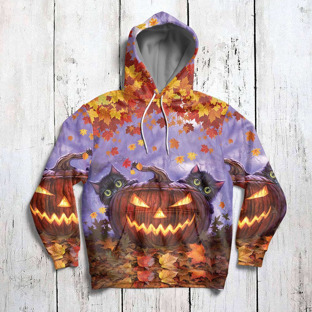Awesome Black Cat Halloween Premium Hoodie, Perfect Outfit For Men And Women On Christmas New Year Autumn Winter - Image 3