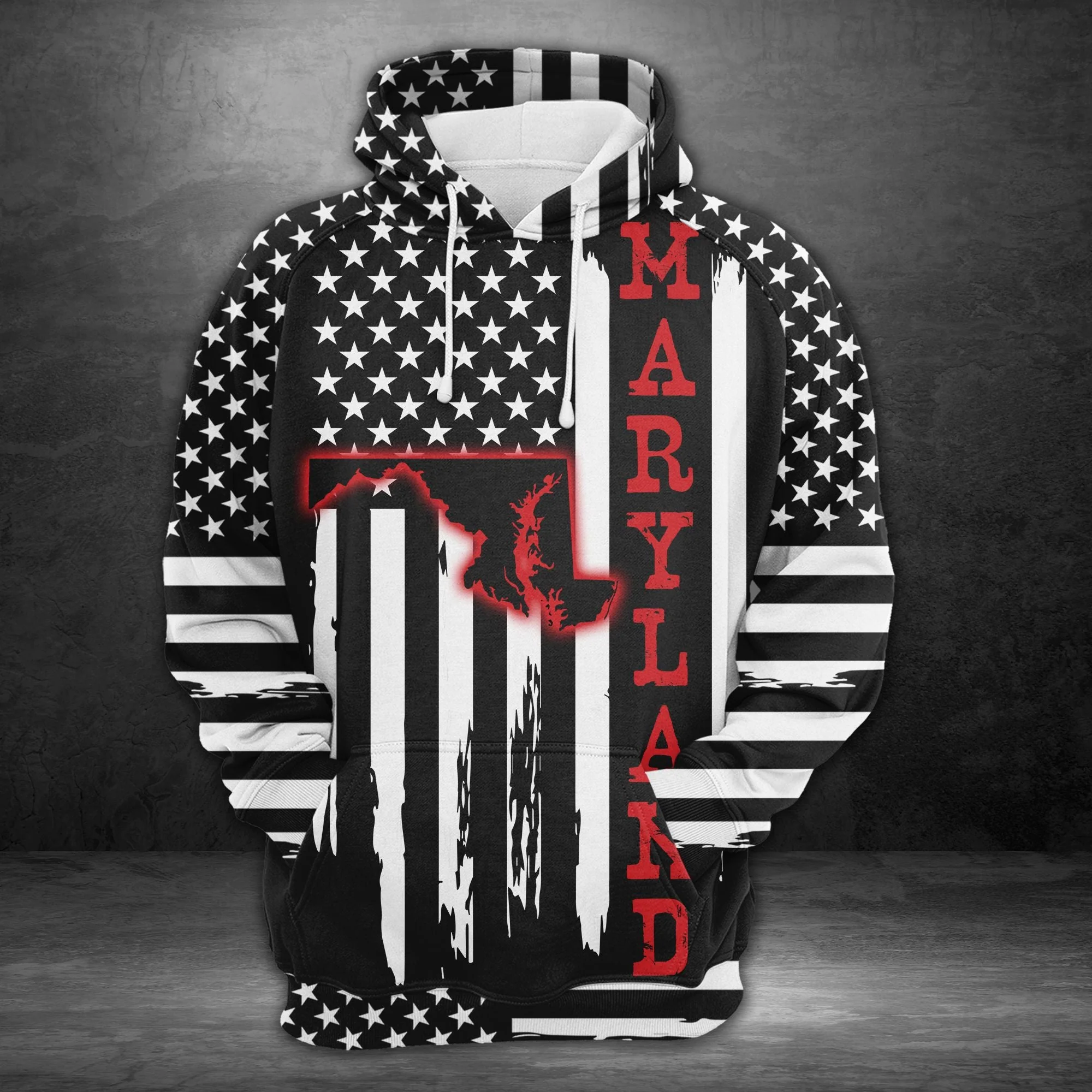 Awesome Maryland Black And White Flag Pullover Premium Hoodie, Perfect Outfit For Men And Women On Christmas New Year Autumn Winter - Image 2