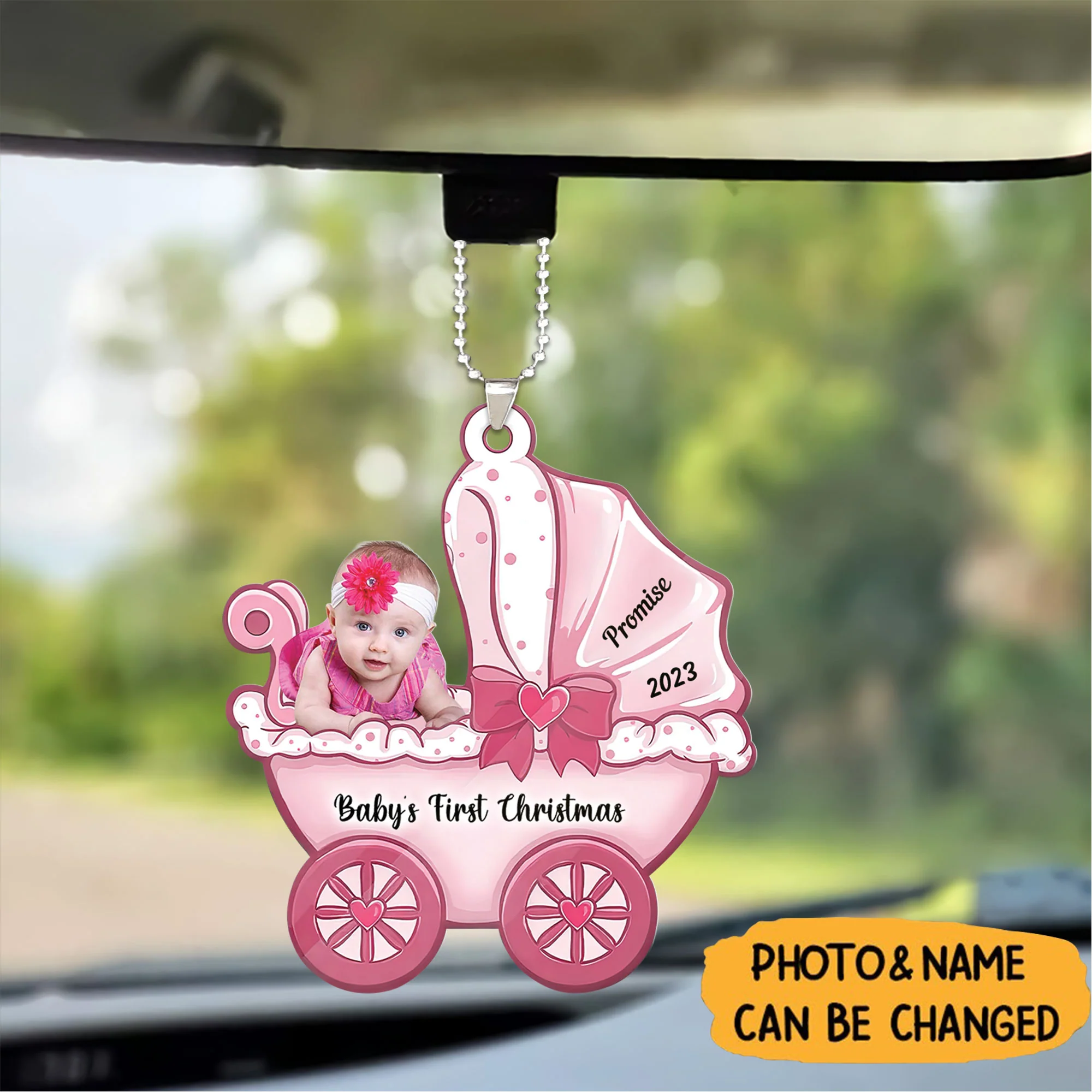 Baby On Carriage Christmas Personalized Photo Baby On Carriage Christmas Car Ornament Gift For Baby - Christmas Keychain Decor