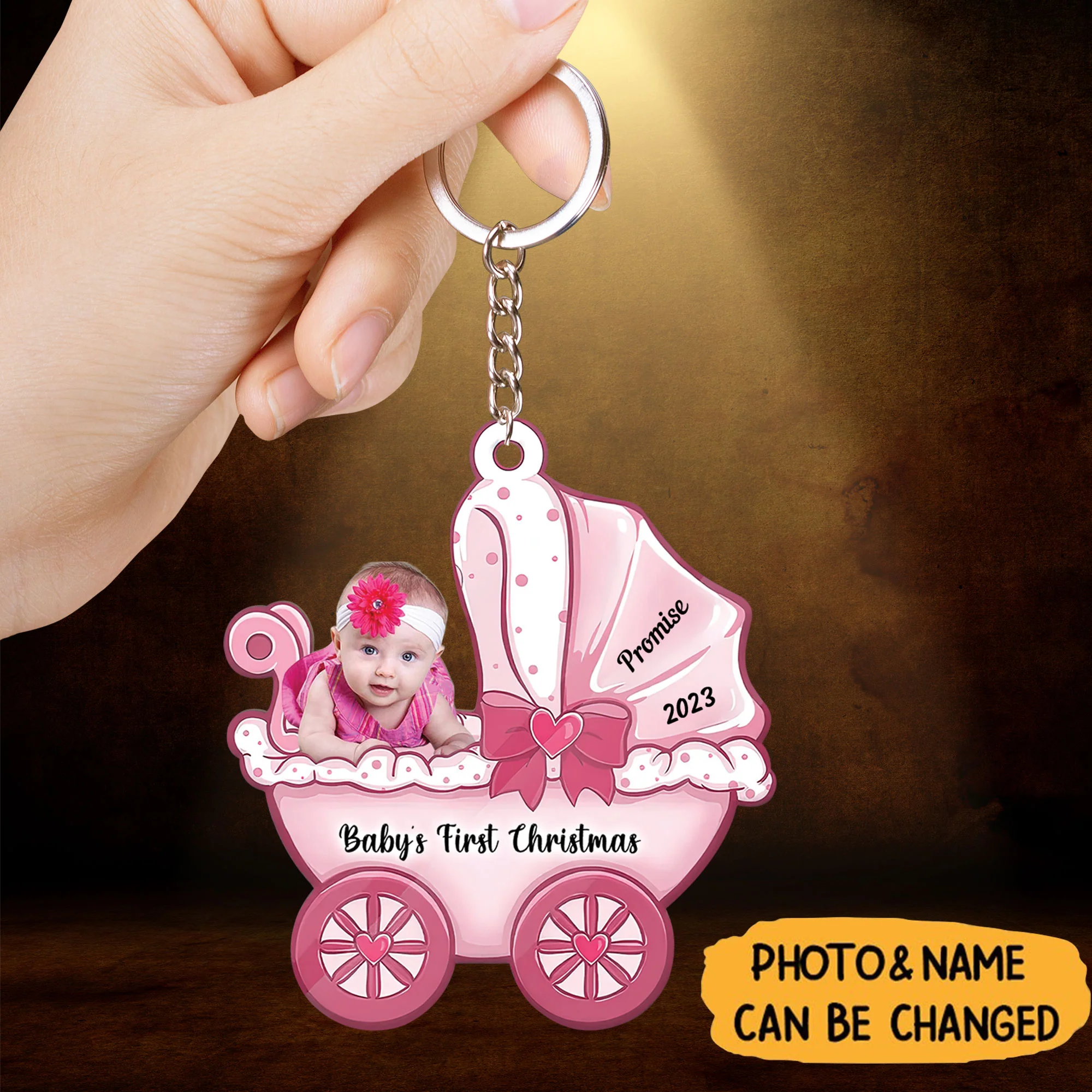 Baby On Carriage Christmas Personalized Photo Baby On Carriage Christmas Car Ornament Gift For Baby - Christmas Keychain Decor - Image 3