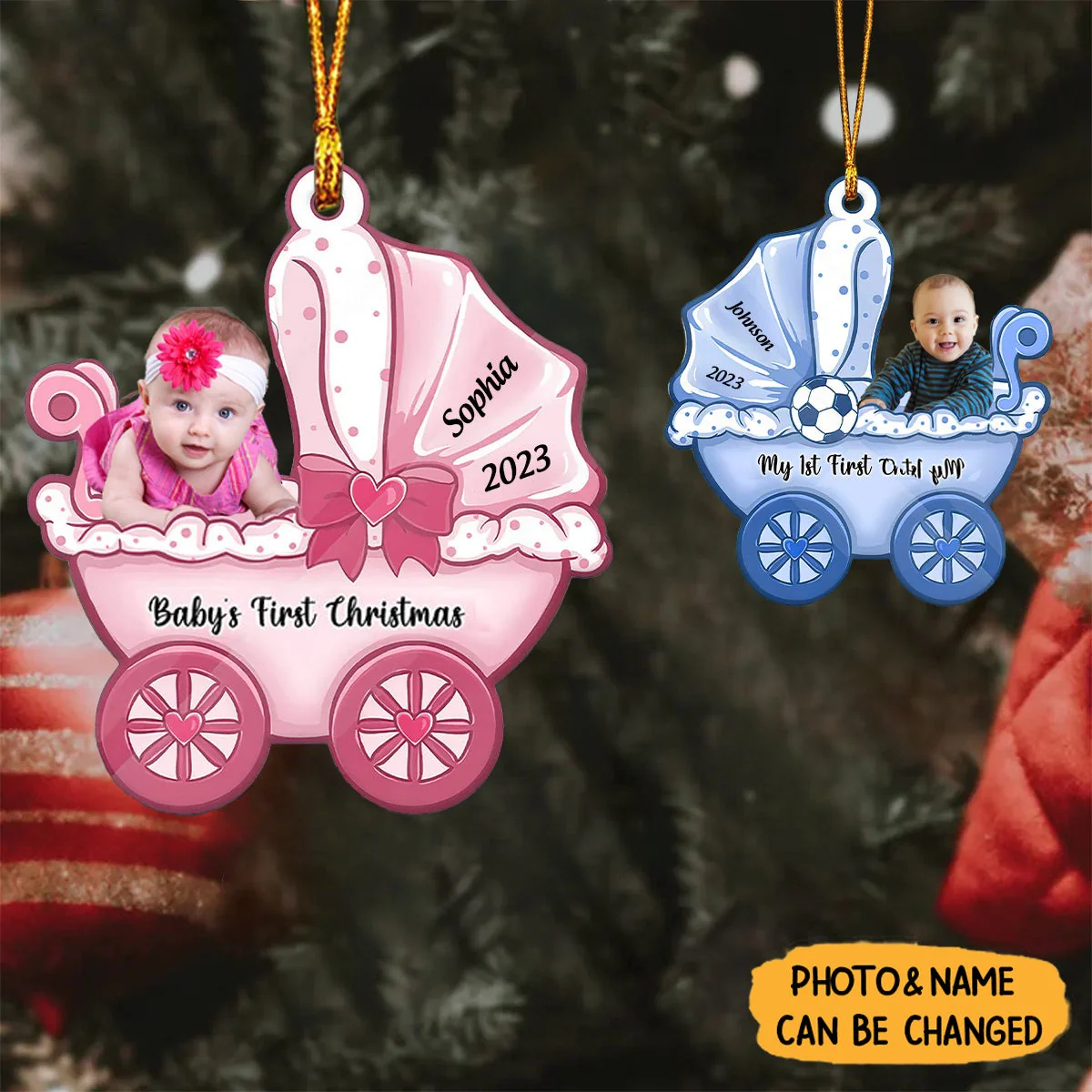Baby On Carriage Christmas Personalized Photo Baby On Carriage Christmas Car Ornament Gift For Baby - Christmas Keychain Decor - Image 5
