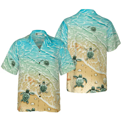 Baby Sea Turtle Hawaiian Shirt, Sand Beach, Sea Turtle Aloha Shirt For Men - Perfect Gift For Turtle Lovers, Husband, Boyfriend, Friend, Family