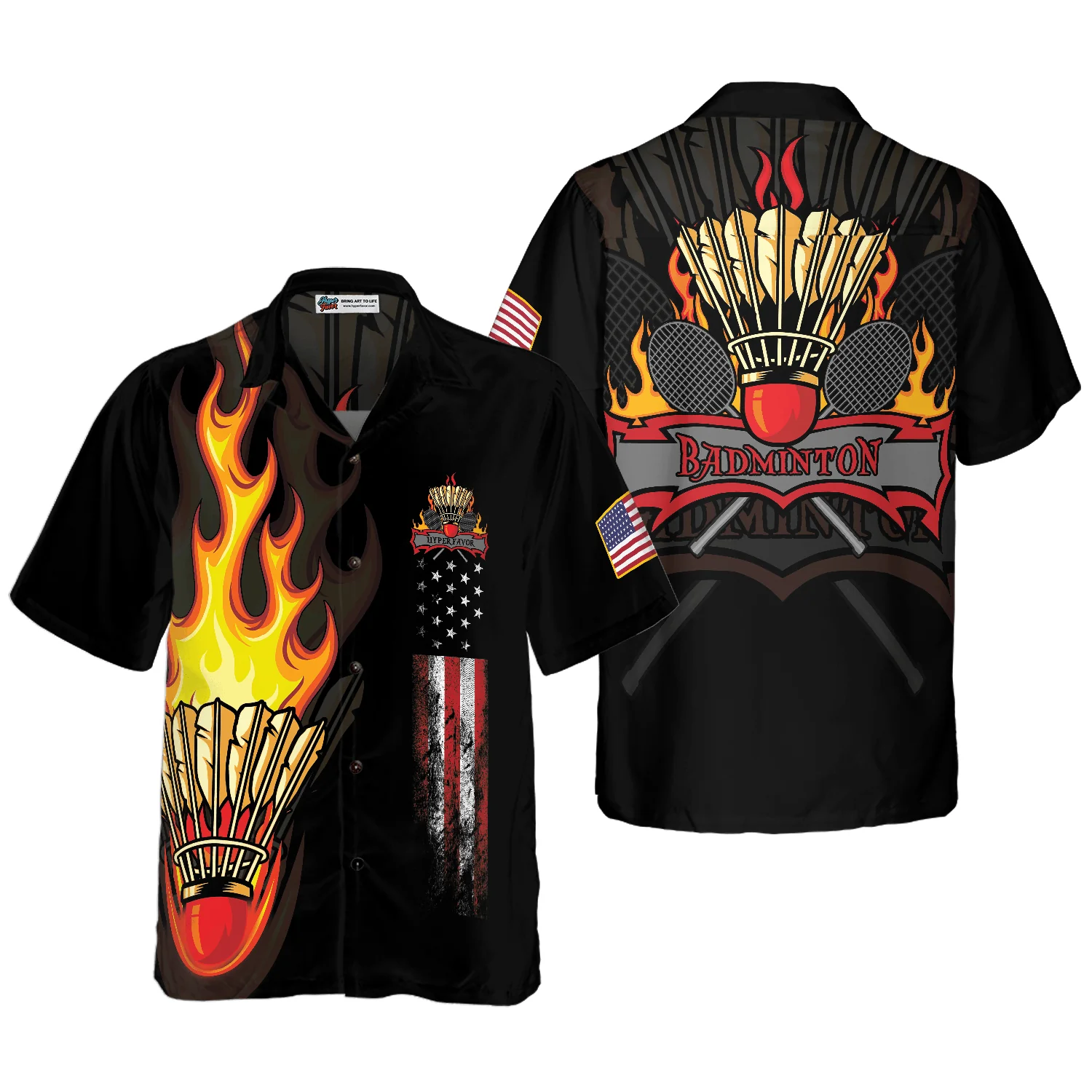 Badminton Hawaiian Shirt For Summer, Badminton Flame American Flag, Colorful Hawaiian Shirt For Men - Gift For Women, Friend, Team, Badminton Lovers