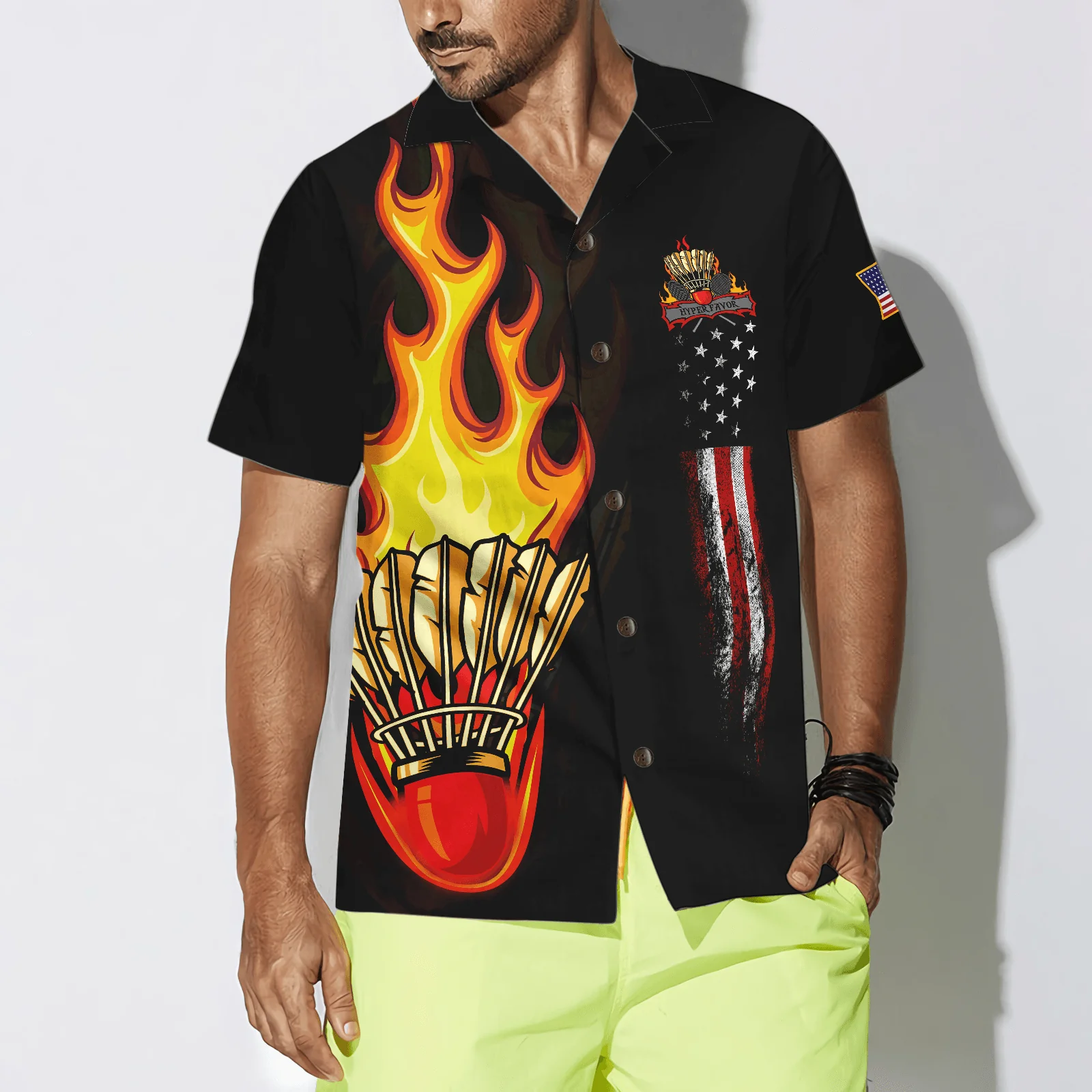 Badminton Hawaiian Shirt For Summer, Badminton Flame American Flag, Colorful Hawaiian Shirt For Men - Gift For Women, Friend, Team, Badminton Lovers - Image 4