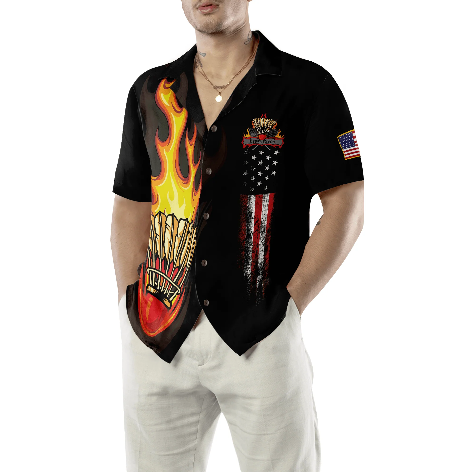 Badminton Hawaiian Shirt For Summer, Badminton Flame American Flag, Colorful Hawaiian Shirt For Men - Gift For Women, Friend, Team, Badminton Lovers - Image 5