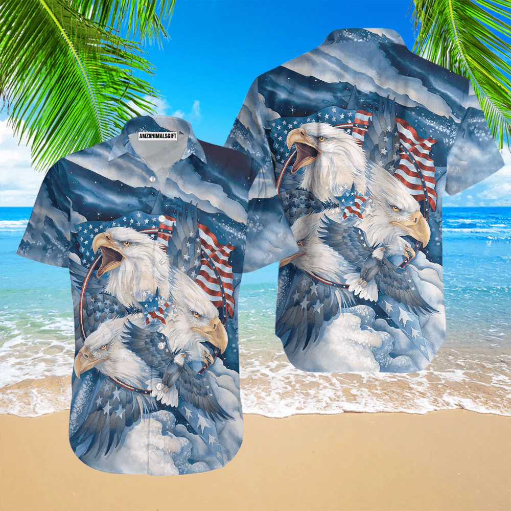 Bald Eagle Blue American Flag Patriotic Aloha Hawaiian Shirts For Men Women, 4th Of July Gift For Summer, Friend, Family, Independence Day - Image 2