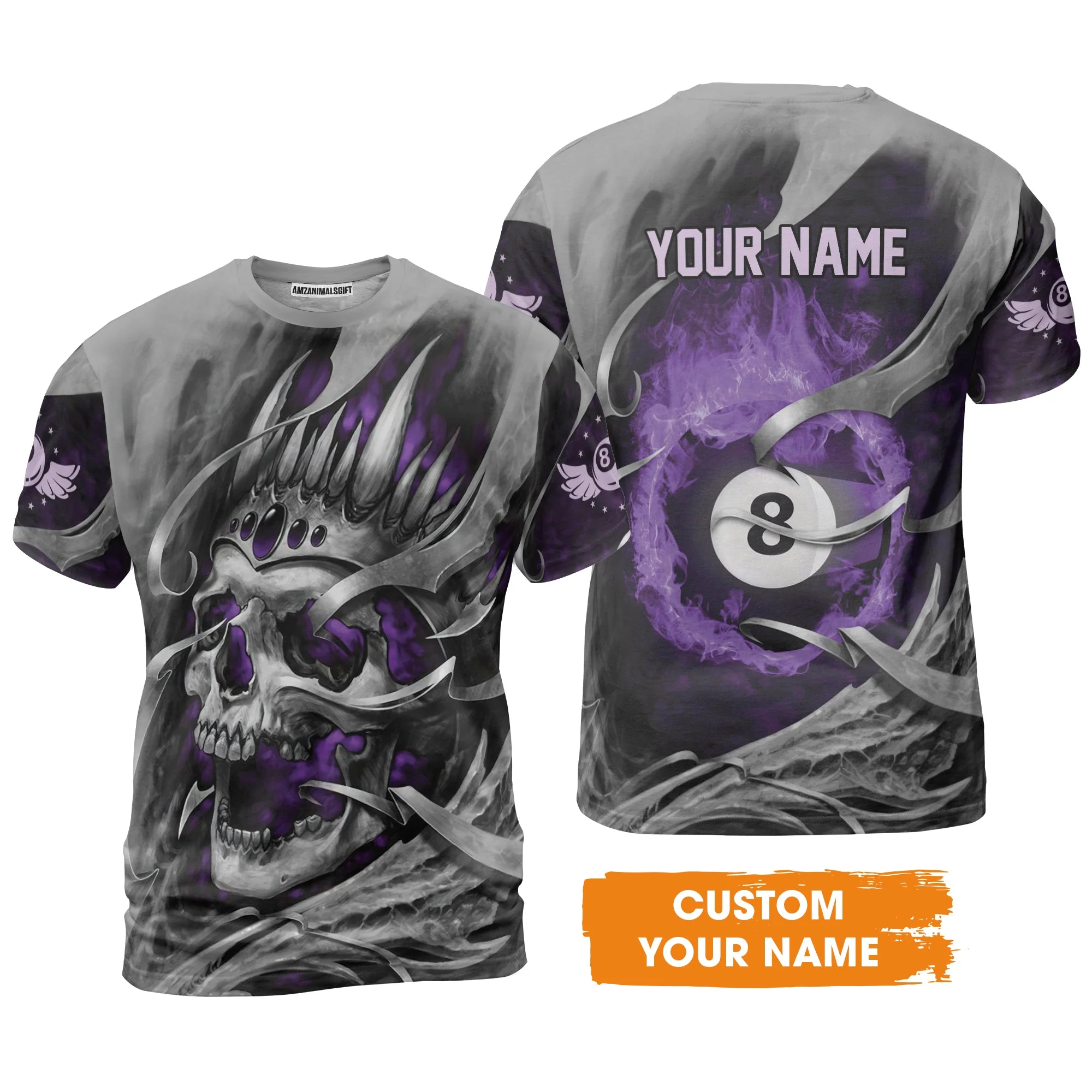 Ball Billiards Custom Name Men's Long Sleeve Polo Shirt, Personalized Billiards Skull Flaming Purple Long Sleeve Polo Shirt - Best Gift For Billiards Lovers - Image 6