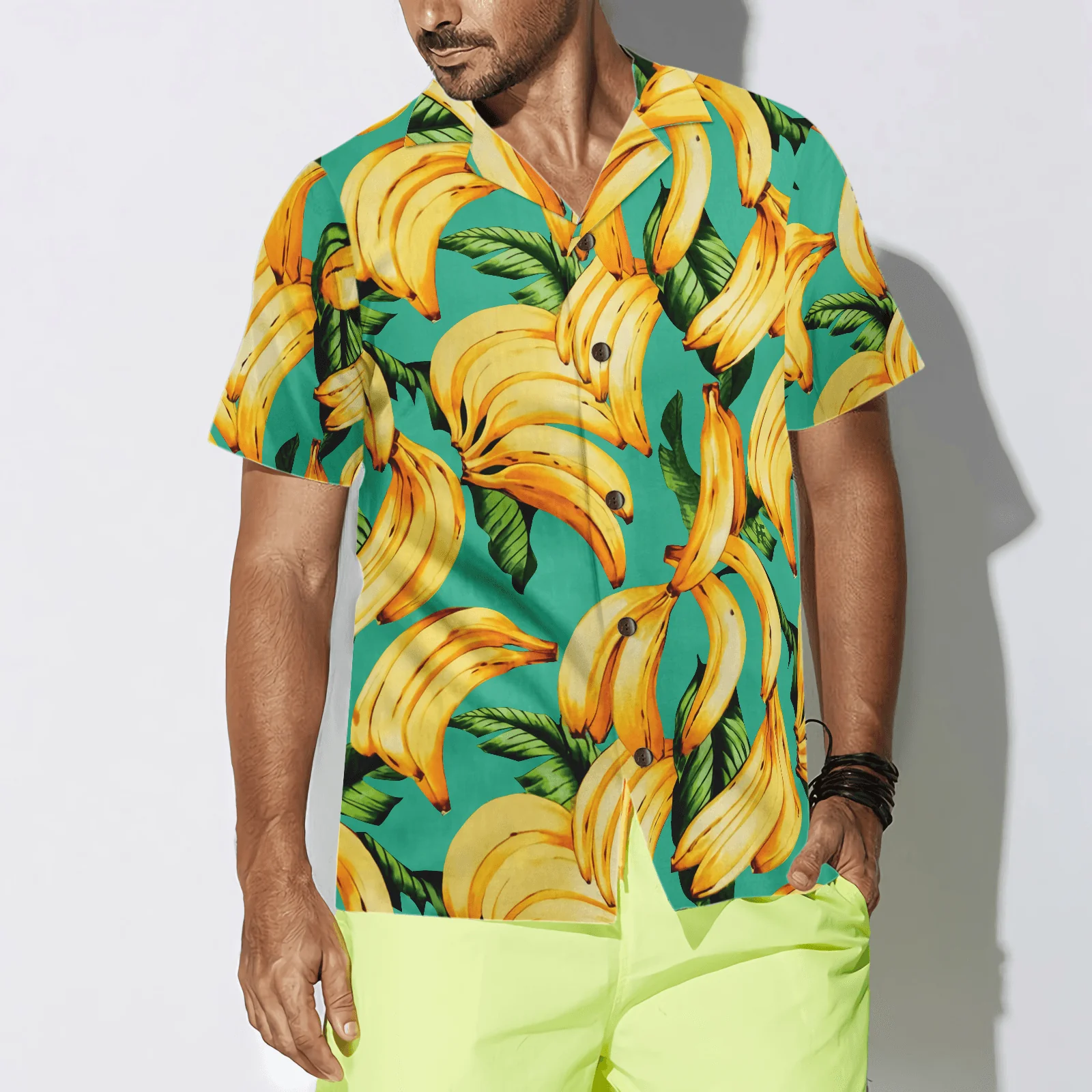 Banana Pattern Hawaiian Shirt, Tropical Leaves Colorful Summer Aloha Shirt For Men Women, Perfect Gift For Friend, Team - Image 3