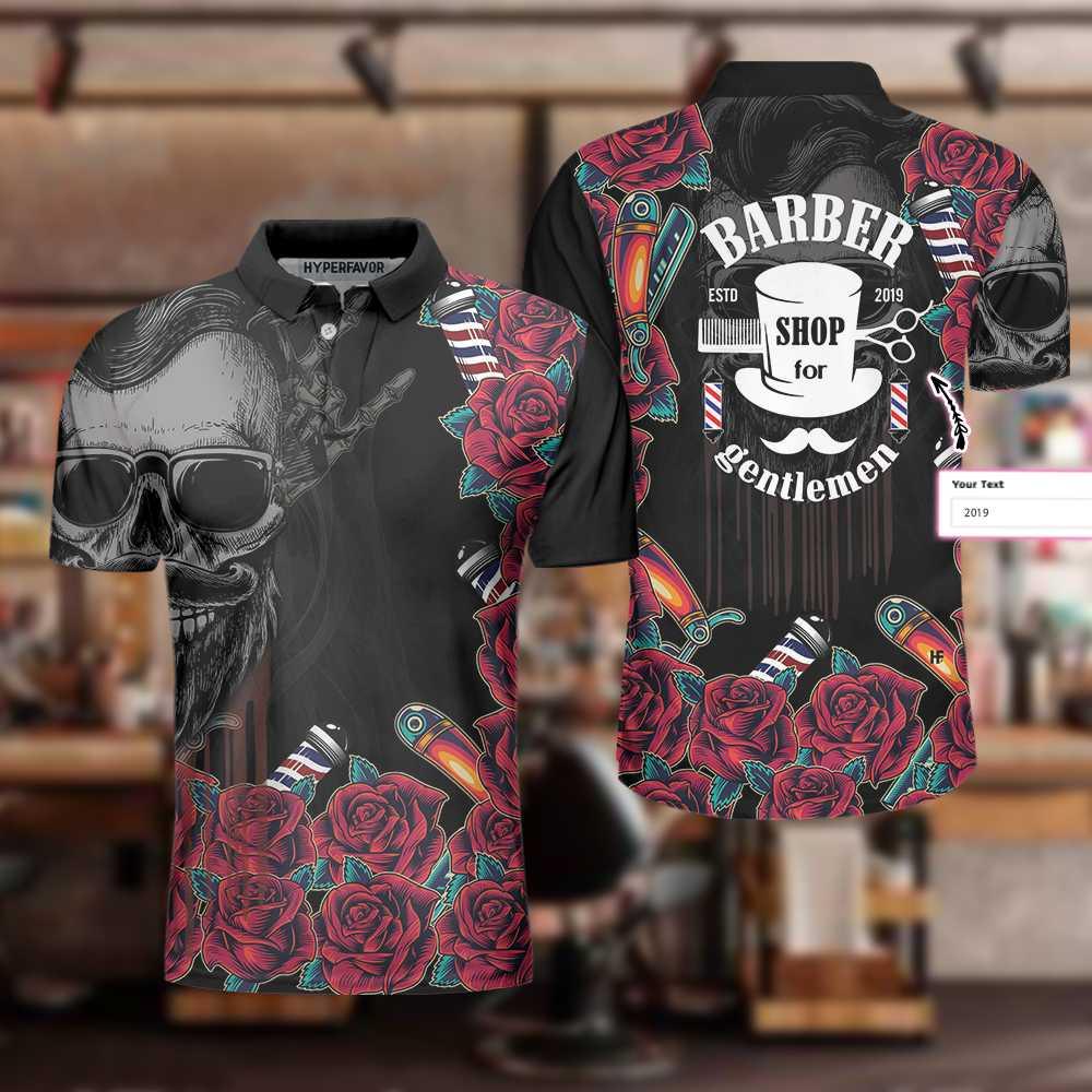 Barber Customized Men Polo Shirt, Barber Shop For Gentleman, Skull Barber Polo Shirt - Best Gift For Men, Barber