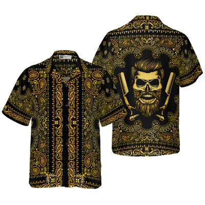 Barber Hawaiian Shirt, Barber Bandana Style Gold Aloha Shirt For Men - Perfect Gift For Baber, Friend, Family