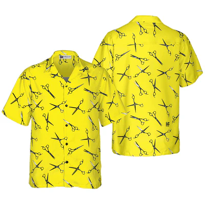 Barber Hawaiian Shirt, Barber Yellow Scissors For Professional Barber Aloha Shirt For Men - Gift For Barber, Family, Friends