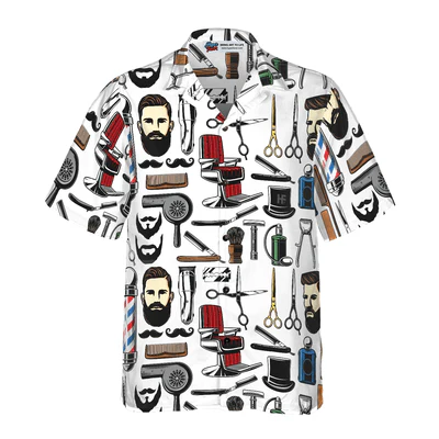 Barber Hawaiian Shirt, Barbershop Haircut & Shave Tools Aloha Shirt For Men - Perfect Gift For Barber, Husband, Boyfriend, Friend, Family - Image 2