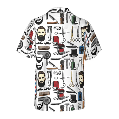 Barber Hawaiian Shirt, Barbershop Haircut & Shave Tools Aloha Shirt For Men - Perfect Gift For Barber, Husband, Boyfriend, Friend, Family - Image 3