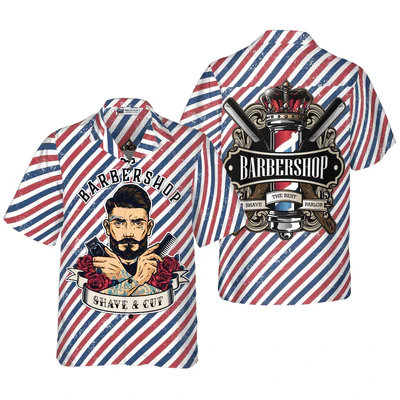 Barber Hawaiian Shirt, Barbershop Shave & Cut Aloha Shirt For Men - Perfect Gift For Barber, Husband, Boyfriend, Friend, Family