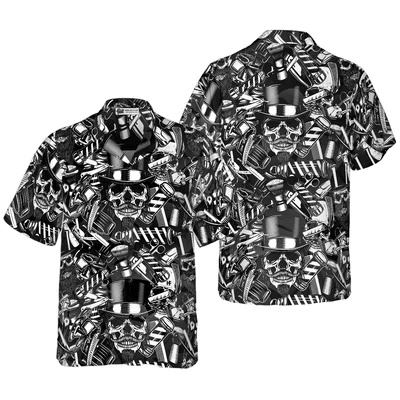 Barber Hawaiian Shirt, Barbershop Skull Aloha Shirt For Men - Gift For Barber, Husband, Family, Friends